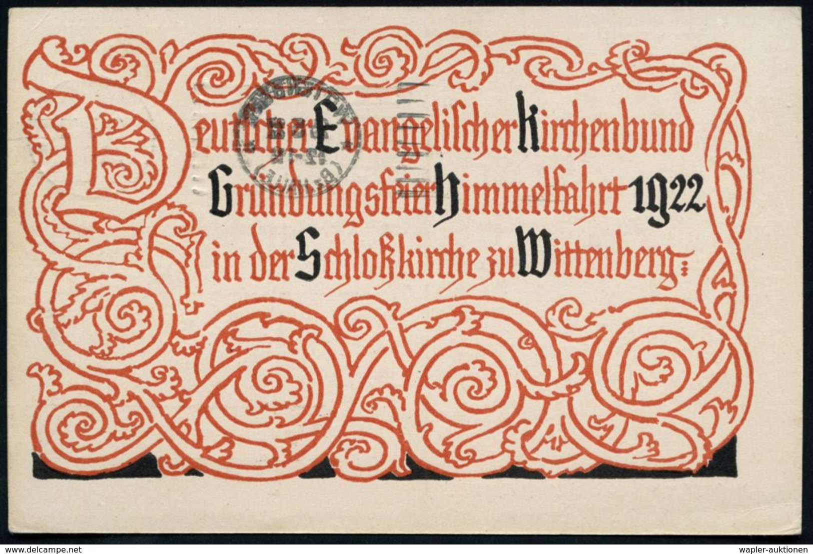 WITTENBERG/ *(Bz.HALLE)* 1922 (25.5.) MWSt = Schloßkirche Auf PP 1 1/4 Mk Germania: Deutscher Evang. Kirchenbund Gründun - Christianity