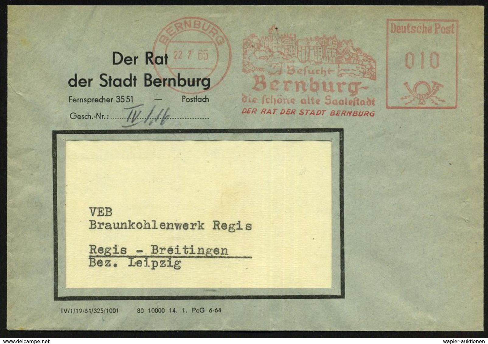 BERNBURG/ Besucht/ Bernburg/ D.schöne Alte Saalestadt/ DER RAT DER STADT.. 1965 (22.7.) Dekorat. AFS = Stadtbild Mit Bur - Altri & Non Classificati