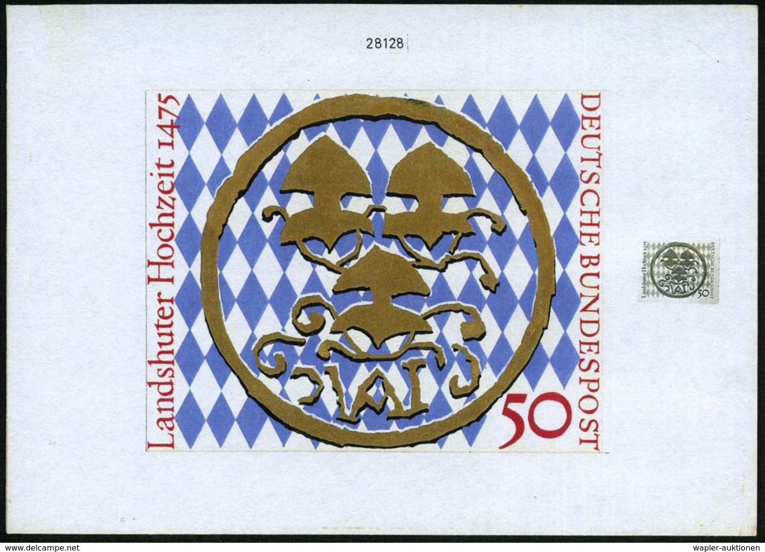 Landshut 1975 50 Pf. "500 Jahre Landshuter Fürstenhochzeit", Orig. Alternativ-Entwurf Von Prof. Froitzheim (Format 18 X  - Andere & Zonder Classificatie