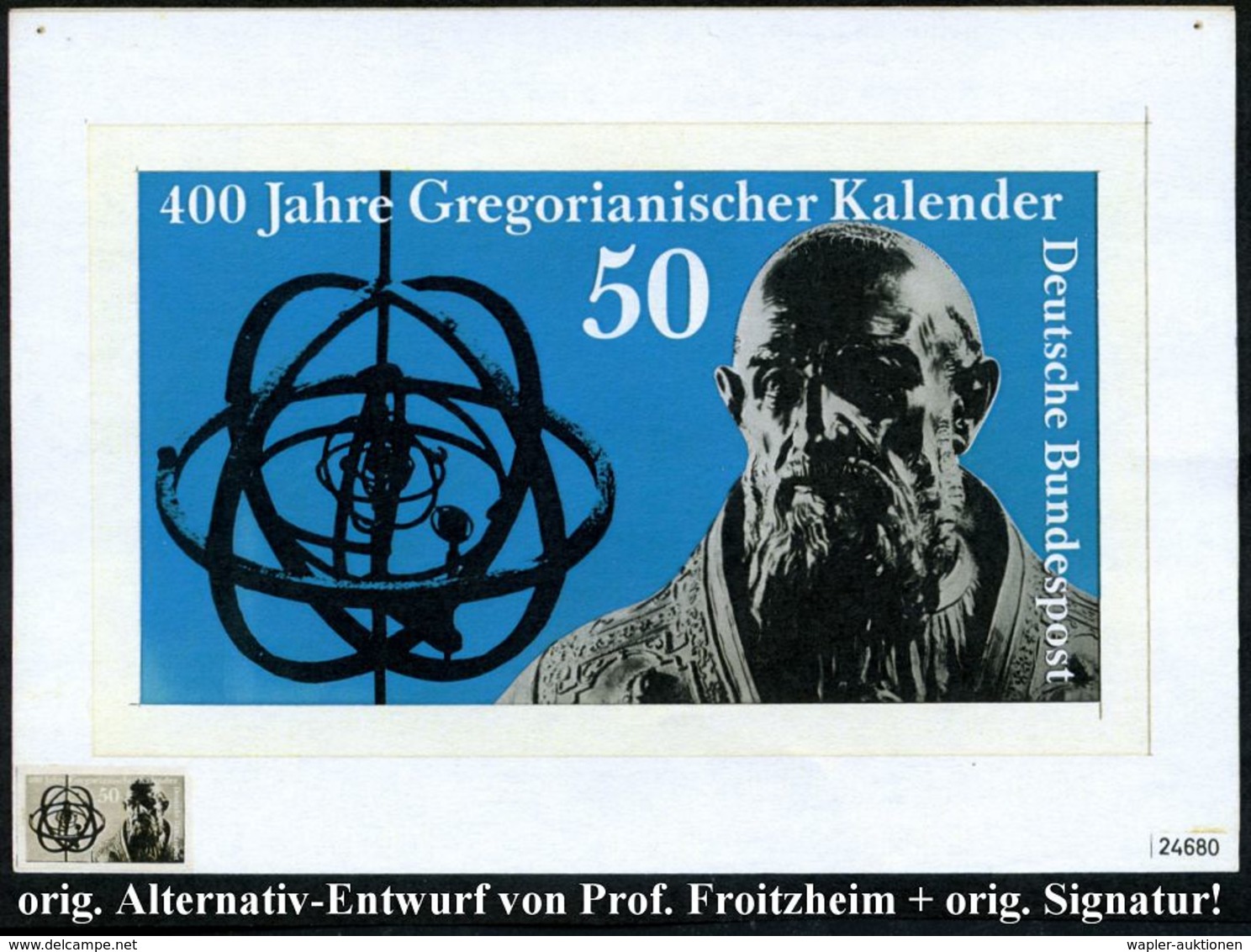 B.R.D. 1982 50 Pf. "400 Jahre Gregorianischer Kalender", Orig. Alternativ-Entwurf Von Prof. Froitzheim (Format 23,4 X 13 - Autres & Non Classés