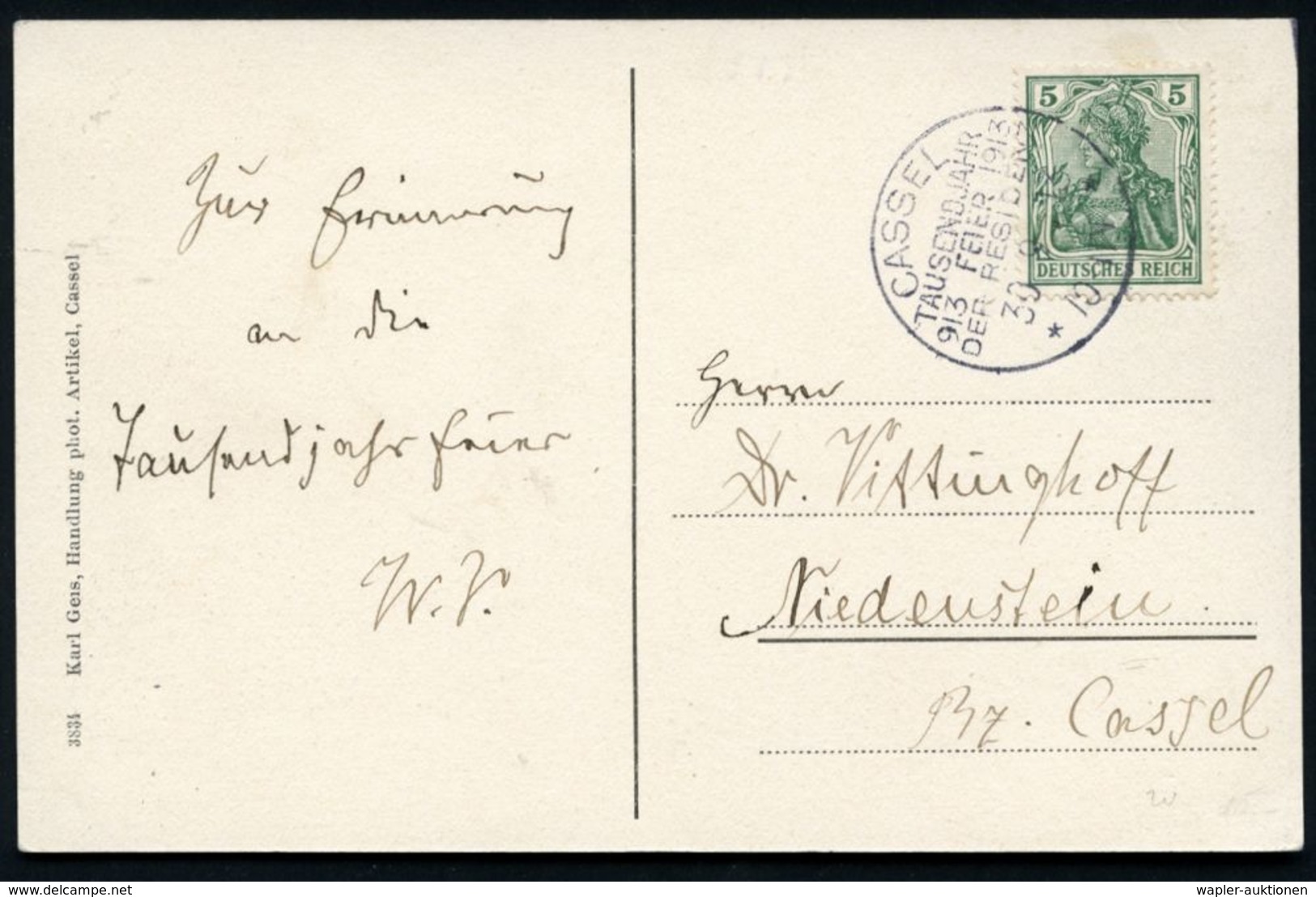 Kassel 1913 (30.9.) SSt.: CASSEL/TAUSENDJAHR/913 FEIER 1913/DER RESIDENZ/** Klar Auf S/w.-Bedarfs-Ak.: Schauspielhaus (B - Andere & Zonder Classificatie