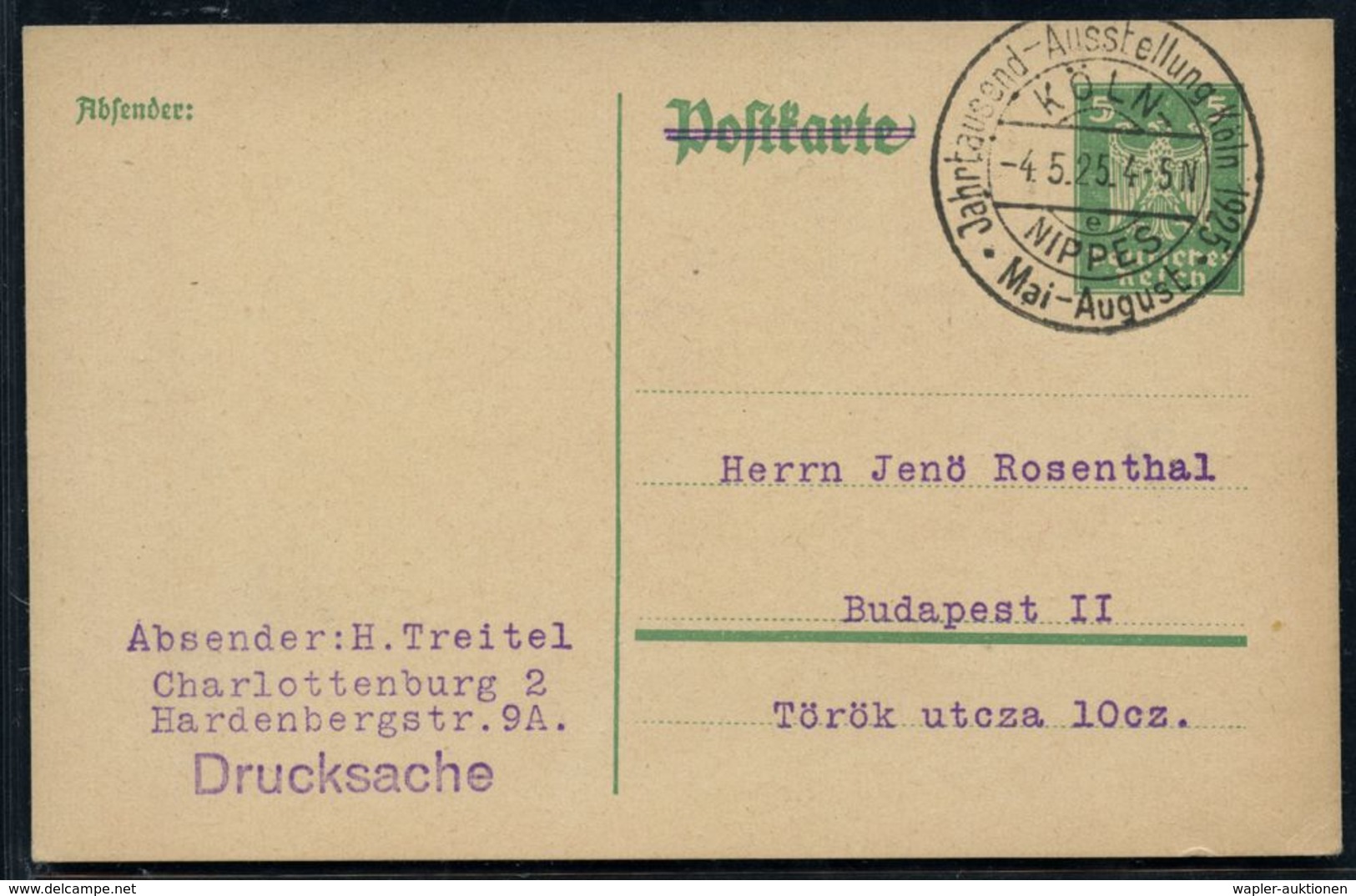 KÖLN-/ E/ NIPPES/ Jahrtausend-Ausstellung Köln.. 1925 (4.5.) HWSt (Köln = Römische Gründung, Hansestadt Bis 17. Jhdt.) G - Andere & Zonder Classificatie