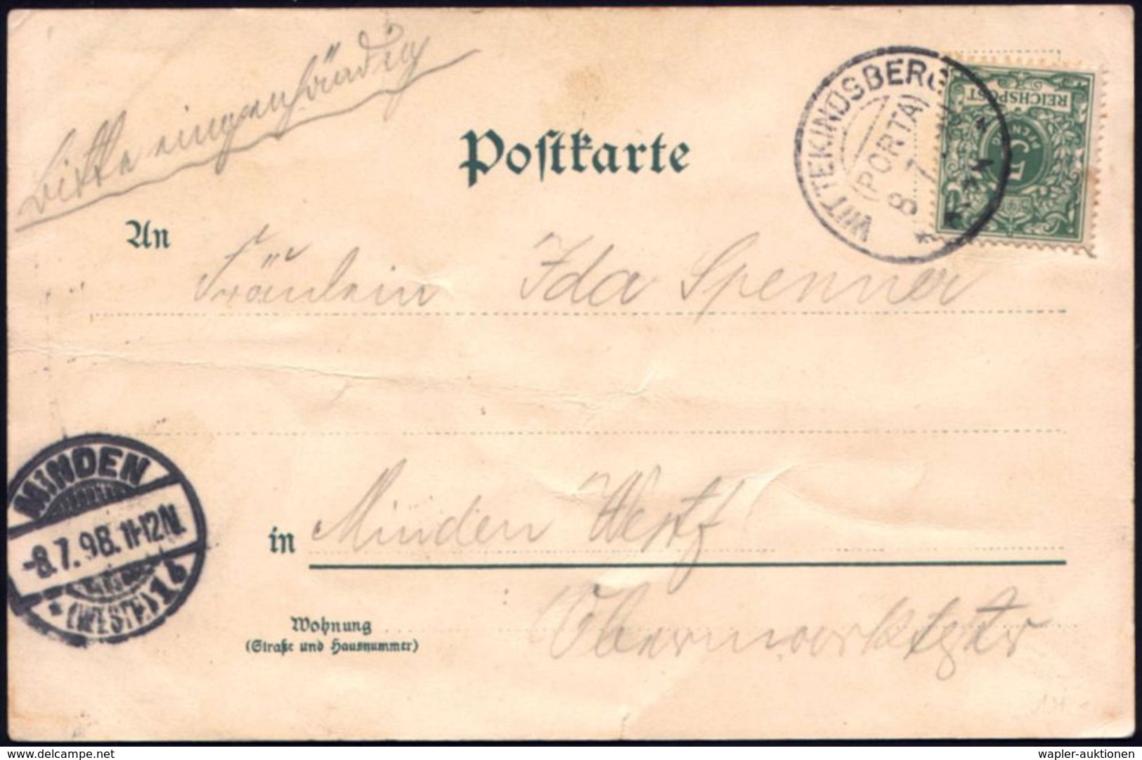 W I T T E K I N D S B E R G / (PORTA)/ ** 1898 (8.7.) Früher, Seltener 1K-Segm., Postamt Existiert Nicht Mehr! Auf Color - Altri & Non Classificati