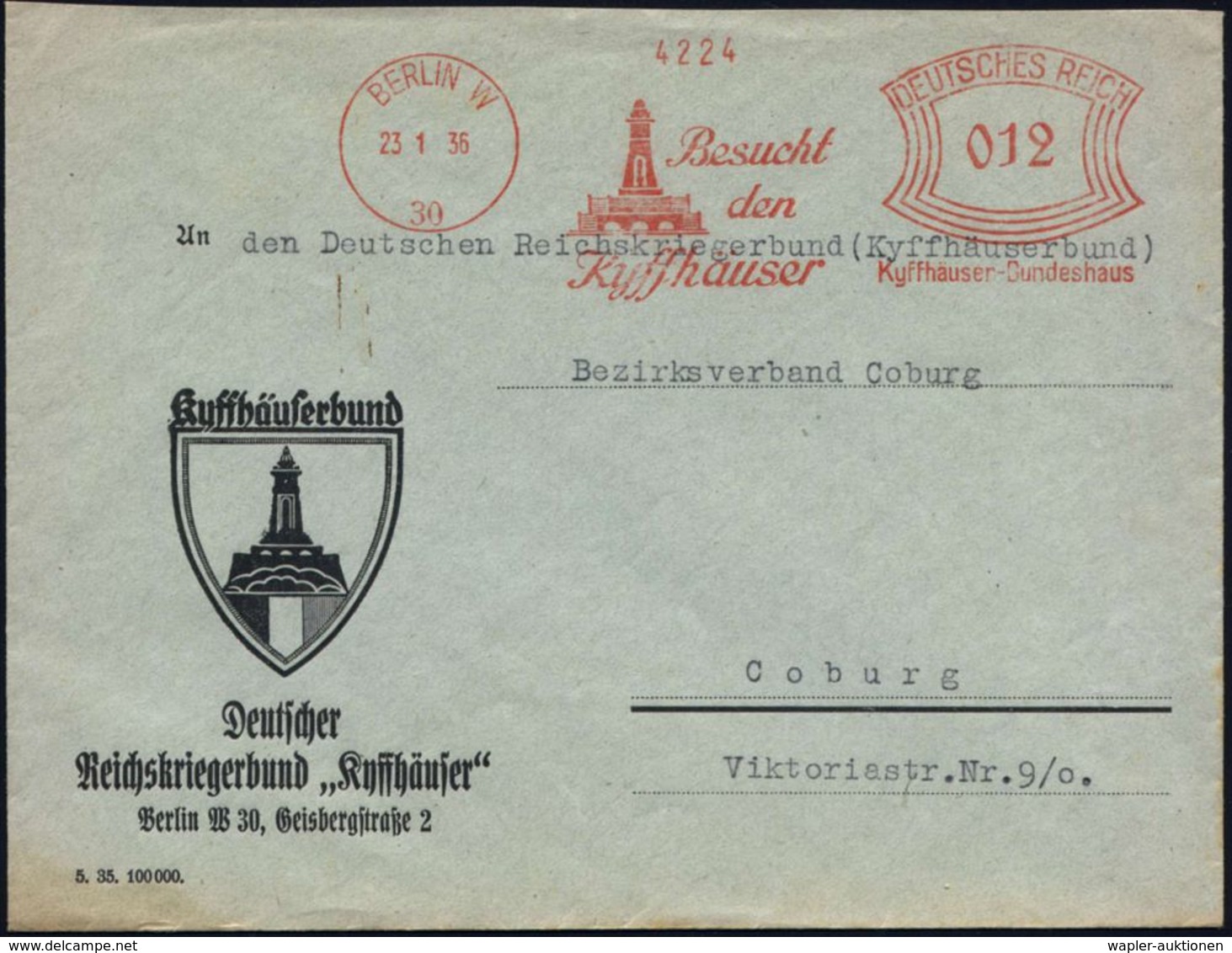 BERLIN W/ 30/ Besucht/ Den/ Kyffhäuser/ Kyffhäuser-Bundeshaus 1936 (23.1.) Seltener AFS = Barbarossa-/ Wilhelm I.-Monume - Andere & Zonder Classificatie