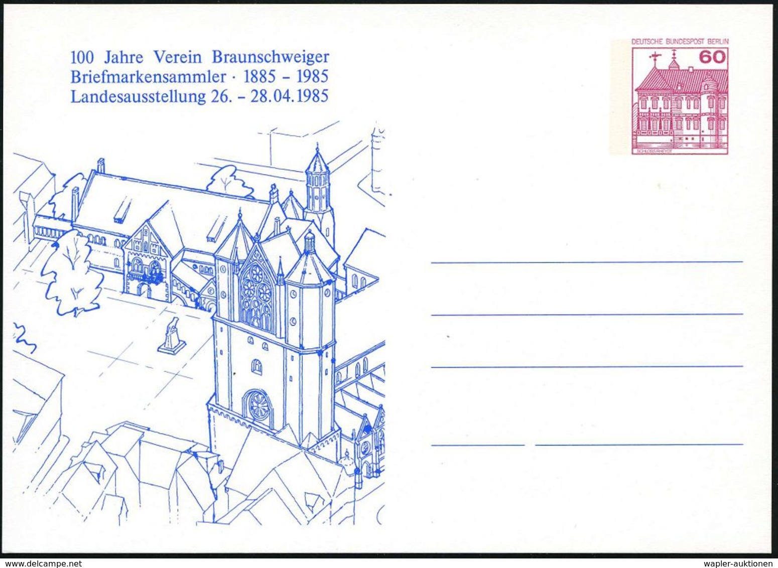 Braunschweig 1985 PP 60 Pf. Burgen: 100 Jahre Braunschw. BSV.. = Burg Dankwarderode, Burglöwe, Dom , Ungebr. (Mi.PP 84/1 - Andere & Zonder Classificatie
