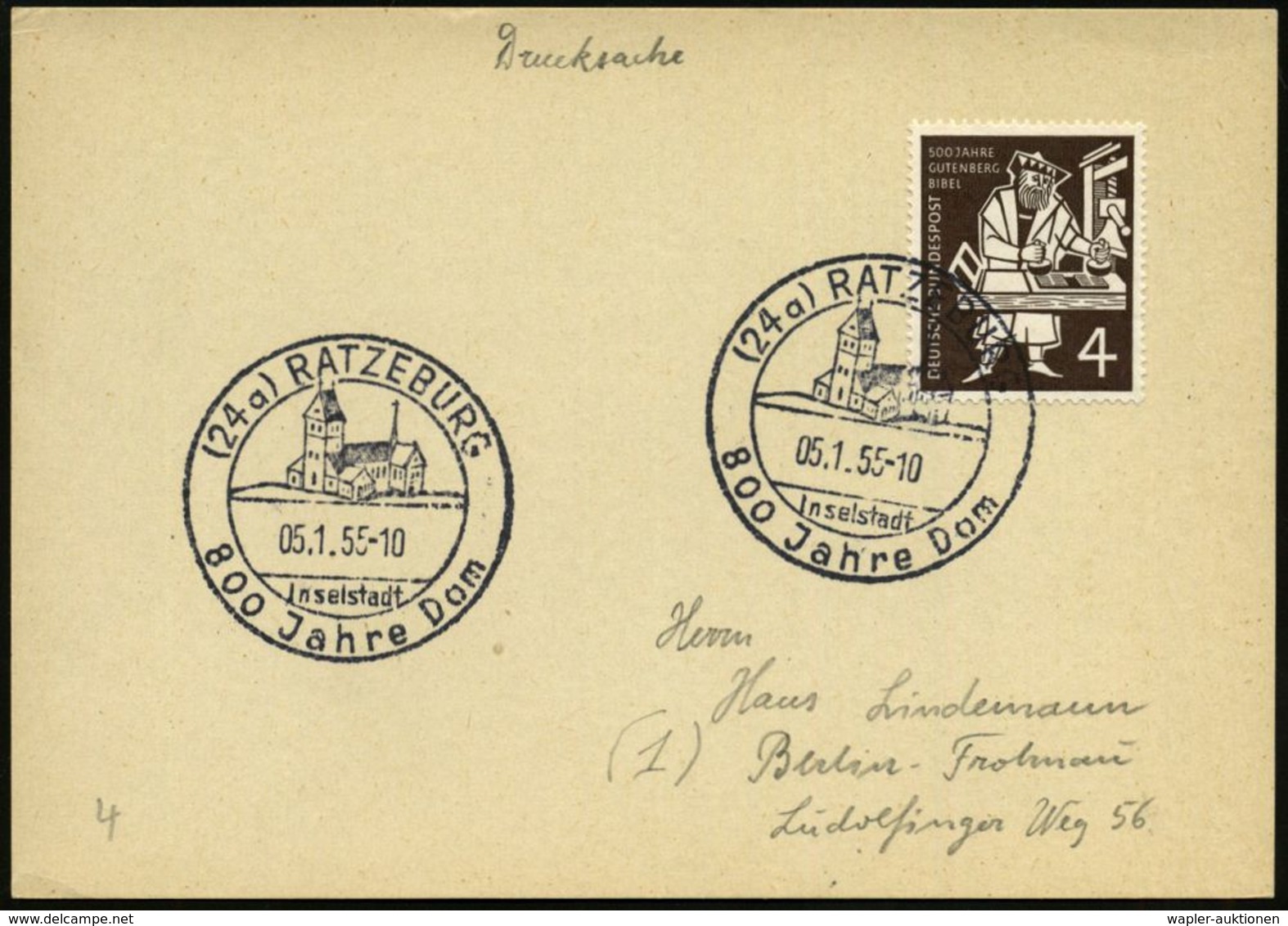 (24a) RATZEBURG/ ..800 Jahre Dom 1955 (6.1.) HWSt = Romanischer Dom (= Gründung Heinrichs Des Löwen) Inl.-Kt. (Bo.4) - H - Sonstige & Ohne Zuordnung