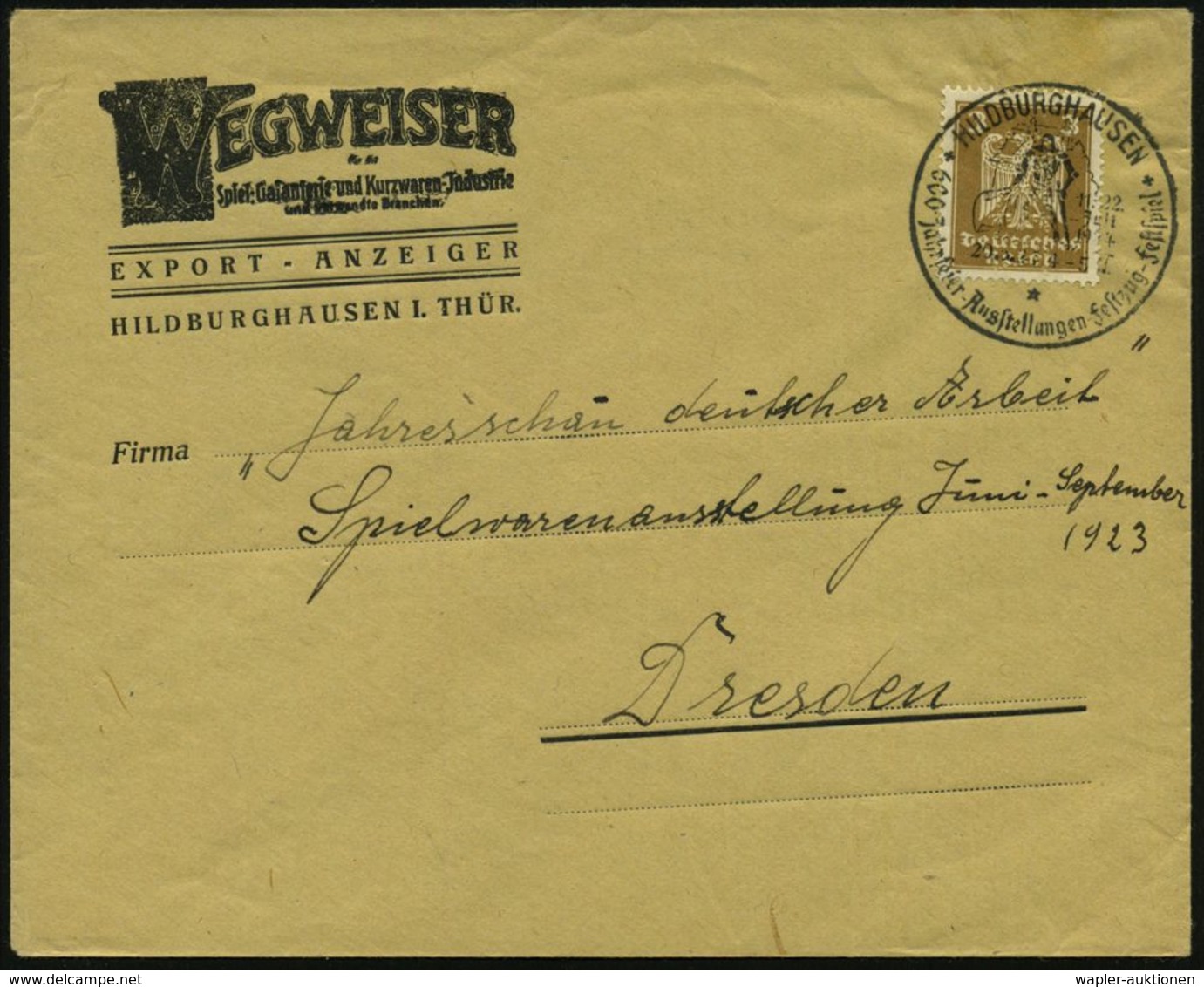 HILDBURGHAUSEN/ 600 Jahrfeier-Ausstellungen-Festzug-Festspiel 1924 (20.5.) HWSt = Ritter (mit Urkunde) Klar Auf Inl.-Rek - Autres & Non Classés