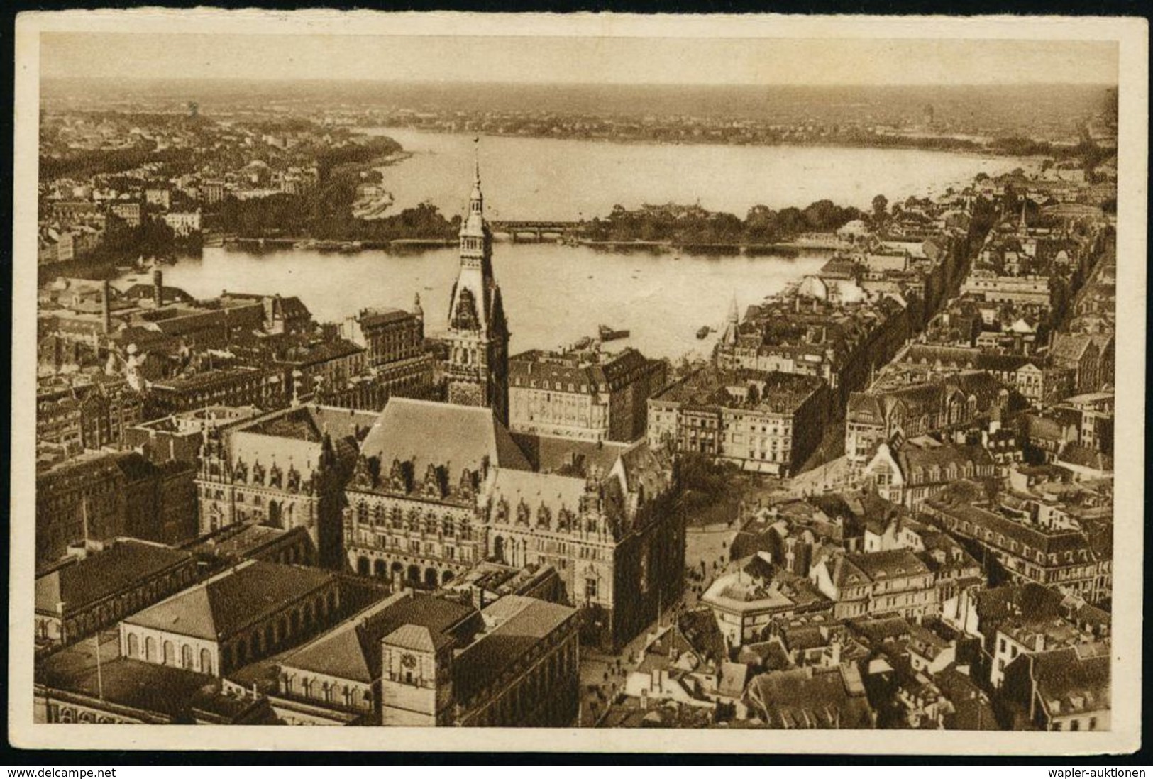 Hamburg 1935 (Jan.) 6 Pf. BiP WHW-Lotterie, Grün: Rathaus Mit Alster (histor. Innenstadt) Gest. Düsseldf., Bedarf (Mi.P  - Altri & Non Classificati