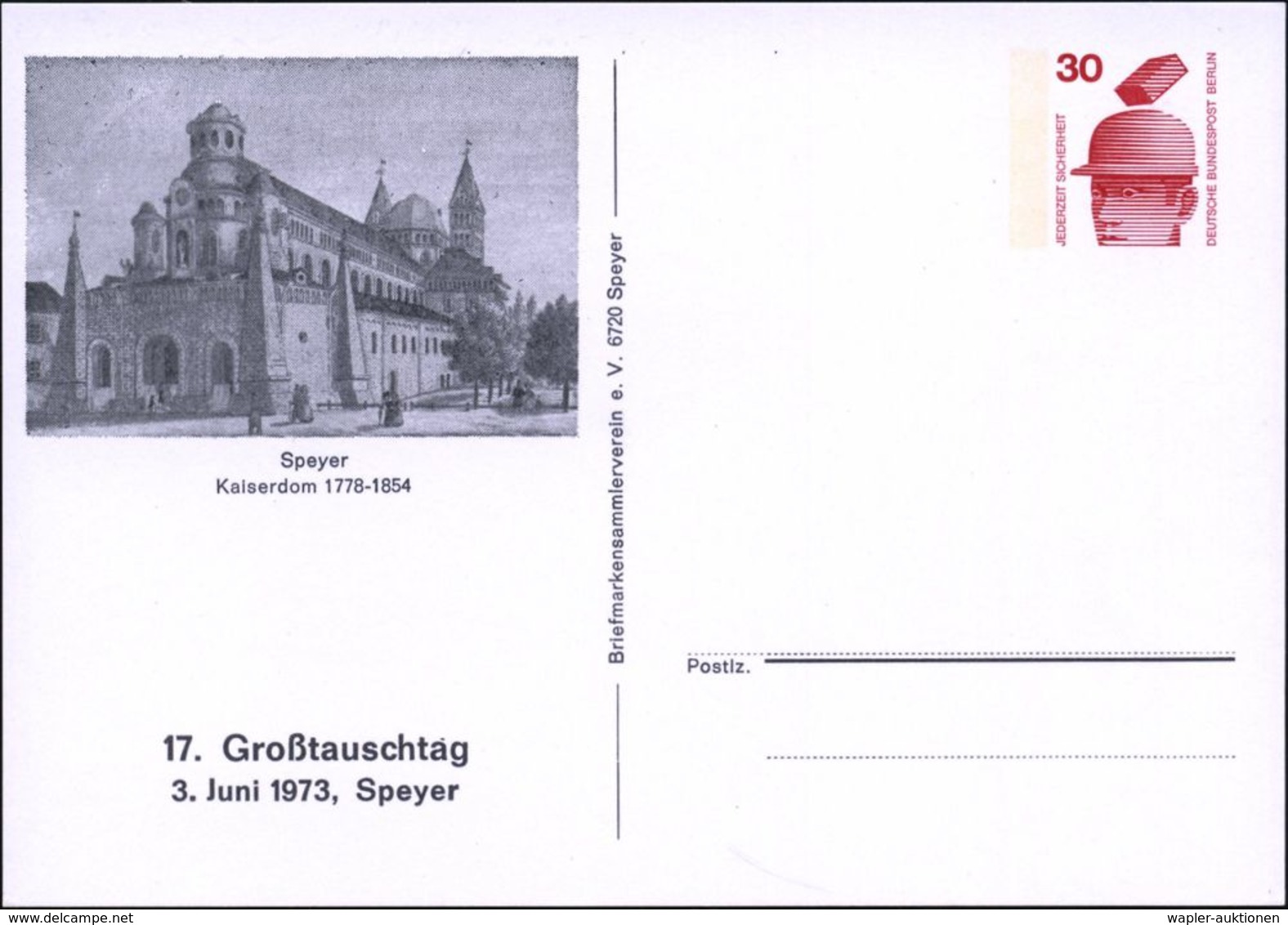 Speyer 1973 (3.6.) PP 30 Pf. Unfall, Rot: Kaiserdom 1778-1854 (17.Großtausch) Ungebr. (Mi.PP 64/6) - REFORMATION /  SCHM - Autres & Non Classés