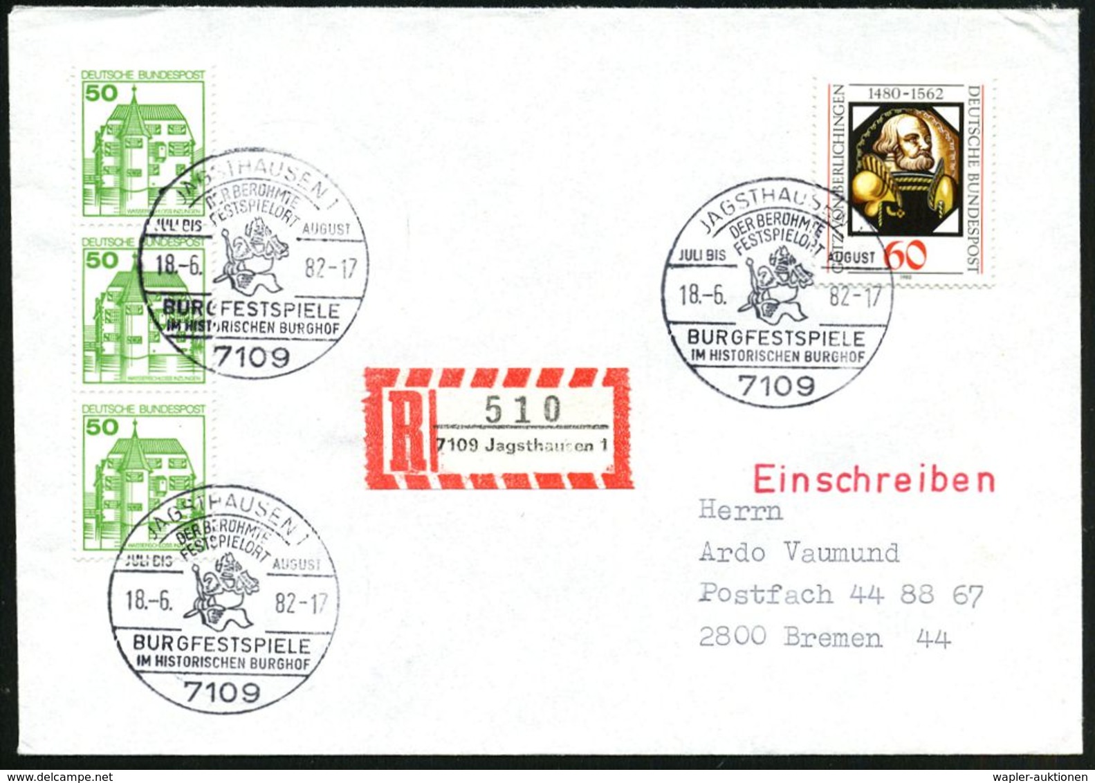 7109 JAGSTHAUSEN 1/ FESTSPIELORT/ BURGFESTSPIELE.. 1982 (18.6.) HWSt = Ritter Götz V. Berlichingen (Ritter Im Bauernkrie - Otros & Sin Clasificación