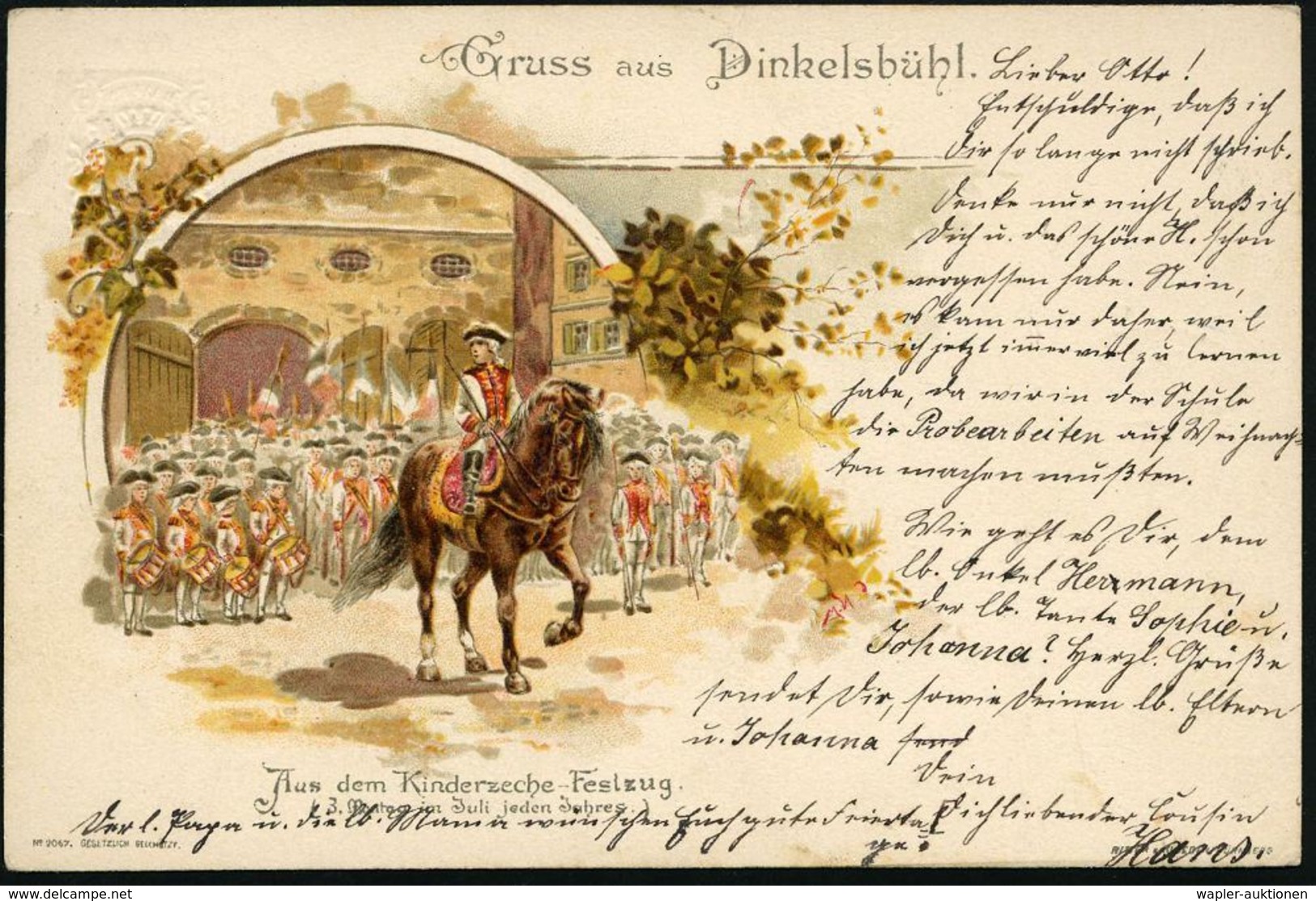 DINKELSBÜHL 1898 (Dez.) 1K Auf PP 5 Pf. Wappen, Grün: Kinderzeche-Festzug = Reiter / Friederizian. Kindersoldaten, Vorne - Andere & Zonder Classificatie