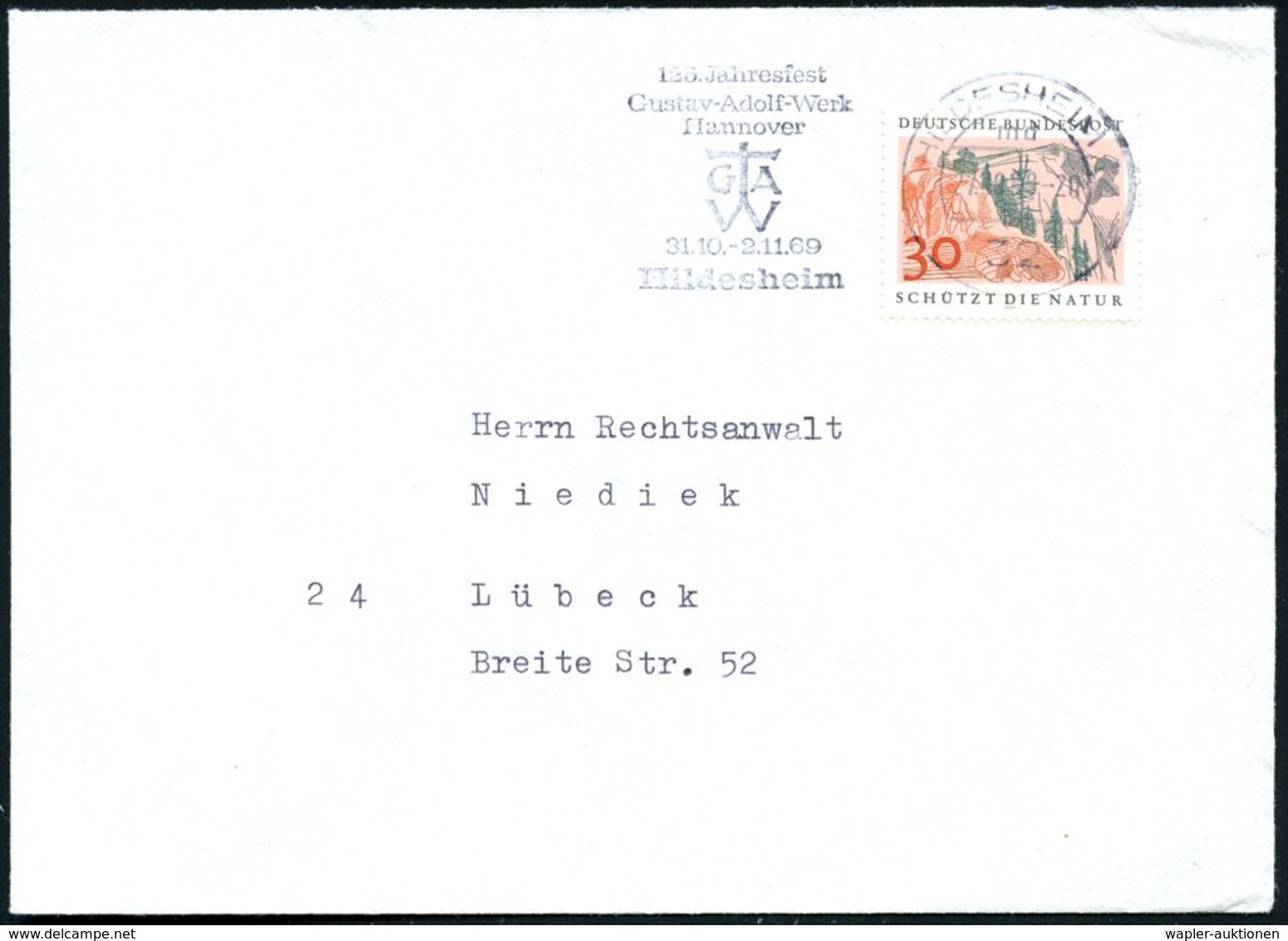 32 HILDESHEIM 1/ Md/ 125.Jahresfest/ Gustav-Adolf-Werk/ Hannover/ GAW.. 1969 (Okt.) Seltener MWSt (Monogr.-Logo M.Kreuz) - Andere & Zonder Classificatie