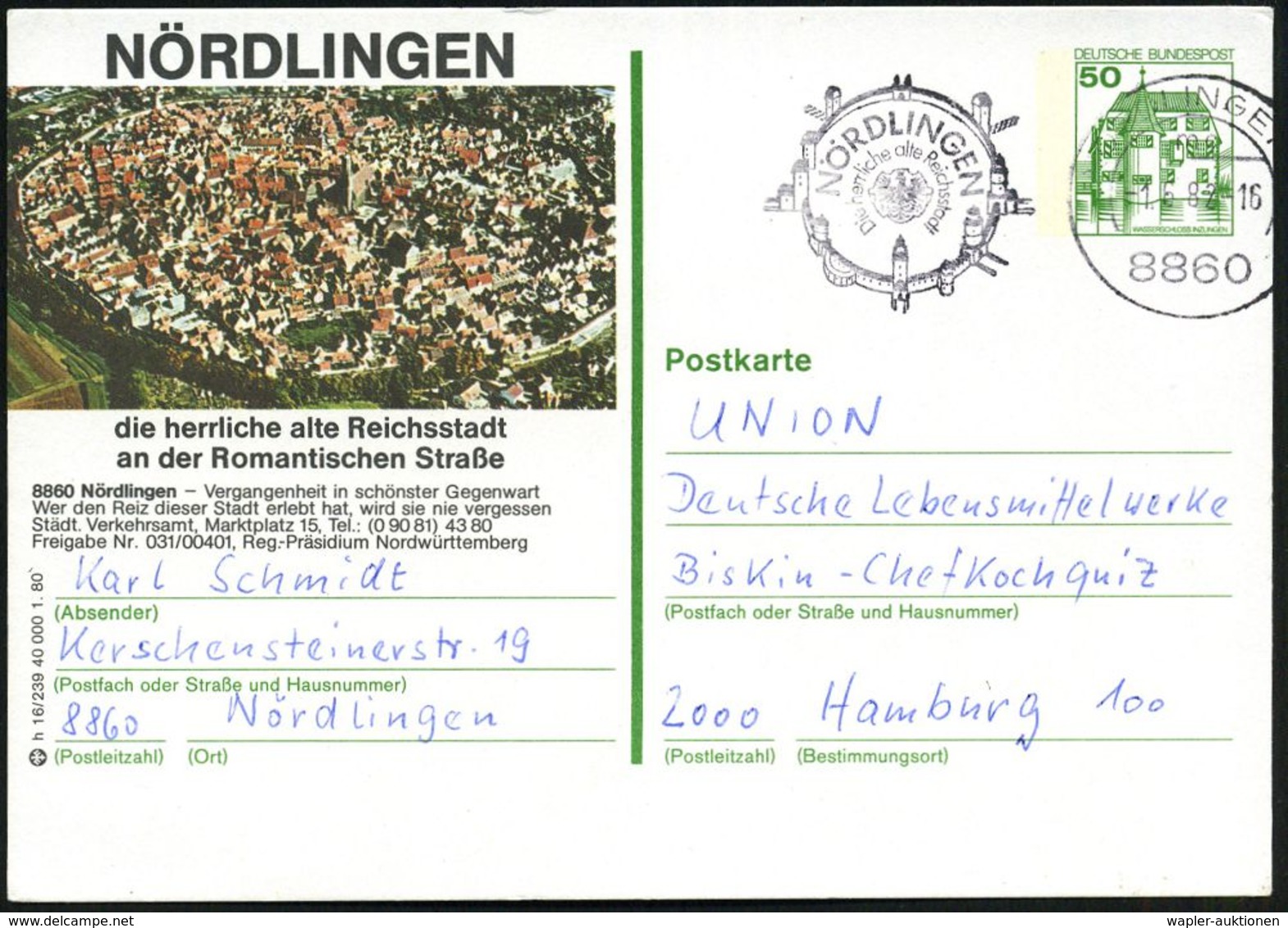 8860 NÖRDLINGEN 1/ Mc/ Die..alte Reichsstadt 1981 (1.6.) MWSt = Stadtbefestigungsring (recht Im Ort Nicht Ganz Voll) Auf - Altri & Non Classificati