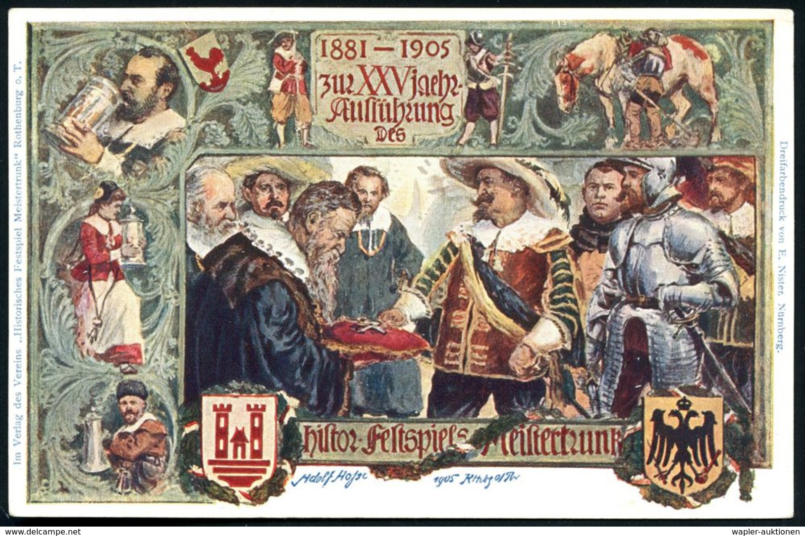 Rothenburg O.d.T. 1905 PP 5 Pf. Wappen, Grün: "25jähr. Aufführung Histor Festspiel Meistertrunk" = Szene Aus Dem 30jähr. - Andere & Zonder Classificatie