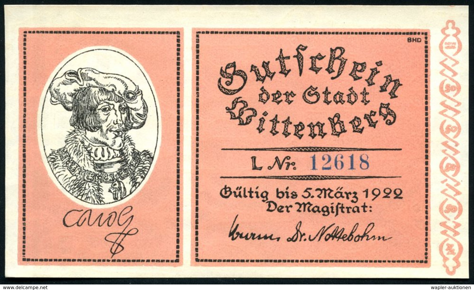 Wittenberg 1922 Infla-Notgeld-Scheine 25 Pf. (2 versch.), 50 Pf. (2 versch), 1 Mk, 2 Mk.,5 Mk. u. 10 Mk. , dabei Gustav-