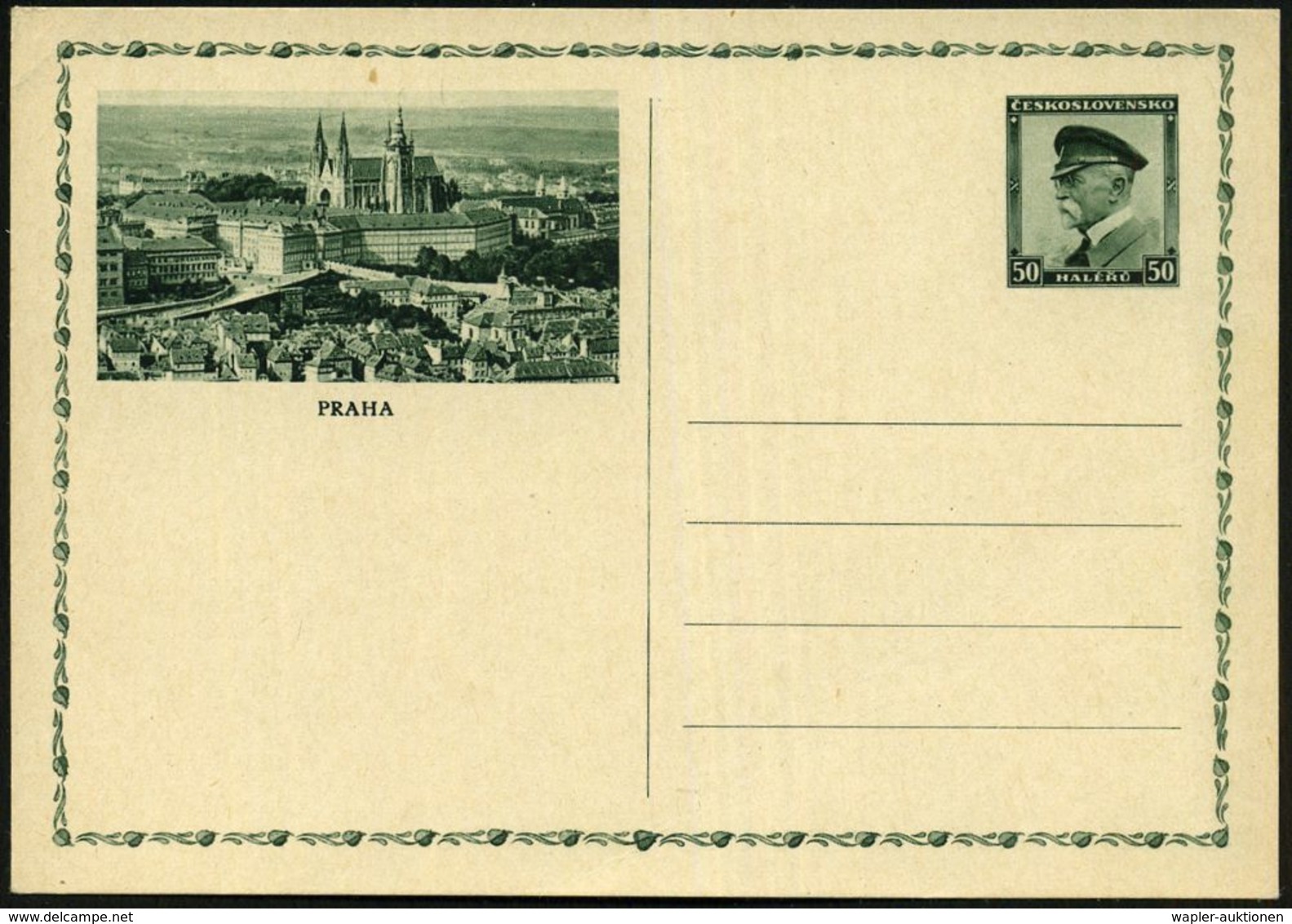 TSCHECHOSLOWAKEI 1935 50 H. BiP Masaryk, Grün: PRAHA = Prager Burg M. Veitsdom = Schauplatz Des "Prager Fenstersturzes"  - Other & Unclassified