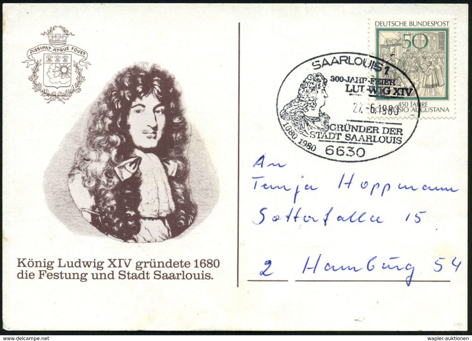 6630 SAARLOUIS 1/ 300-JAHRFEIER/ LUDWIG XIV/ GRÜNDER DER/ STADT SAARLOUIS 1980 (27.6.) SSt = Büste Ludwig XIV Auf Motiv- - Andere & Zonder Classificatie