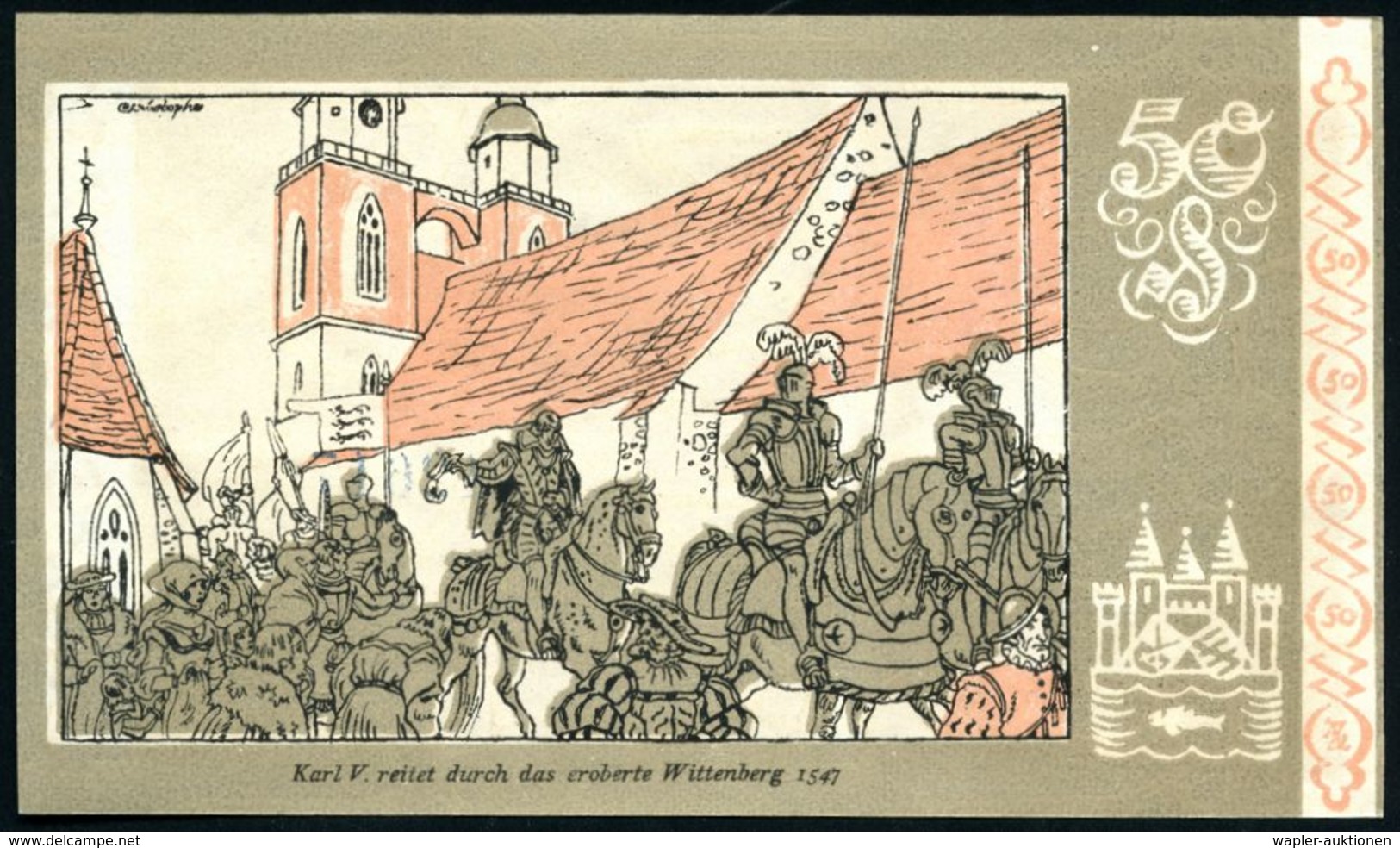 Wittenberg 1922 8 verschied. Infla-Notgeldscheine 25 Pf. bis 2.- Mk "Deutsche Geschichte" = kompl.Serie ,dabei Motive Pe