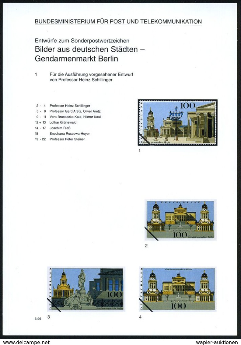 Berlin 1996 (März) 100 Pf. "Gendarmenmarkt Berlin", 22 Verschied. Color-Alternativ-Entwürfe D. Bundesdruckerei Auf 4 Ent - Andere & Zonder Classificatie