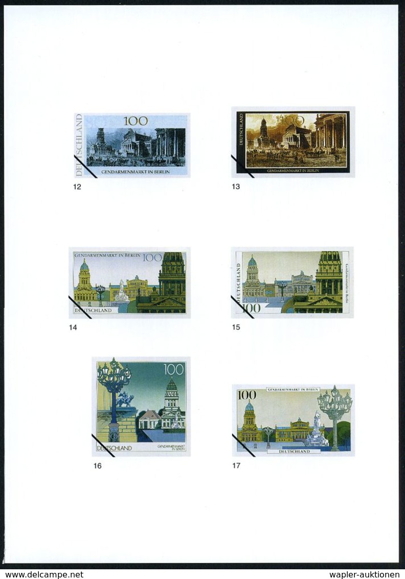 Berlin 1996 (März) 100 Pf. "Gendarmenmarkt Berlin", 22 Verschied. Color-Alternativ-Entwürfe D. Bundesdruckerei Auf 4 Ent - Sonstige & Ohne Zuordnung