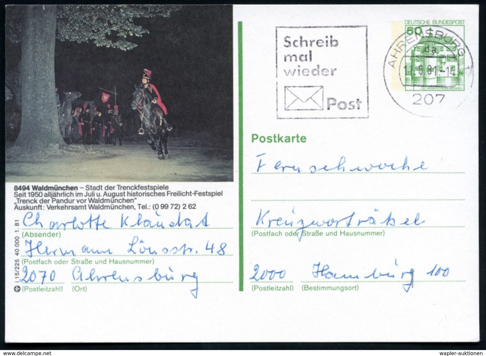 8494 Waldmünchen..Freilicht-Festspiel/ "Trenck D.Pandur V.Waldmünchen" 1982 50 Pf. BiP Grün: Husar V.Trenck (gest. 207 A - Altri & Non Classificati