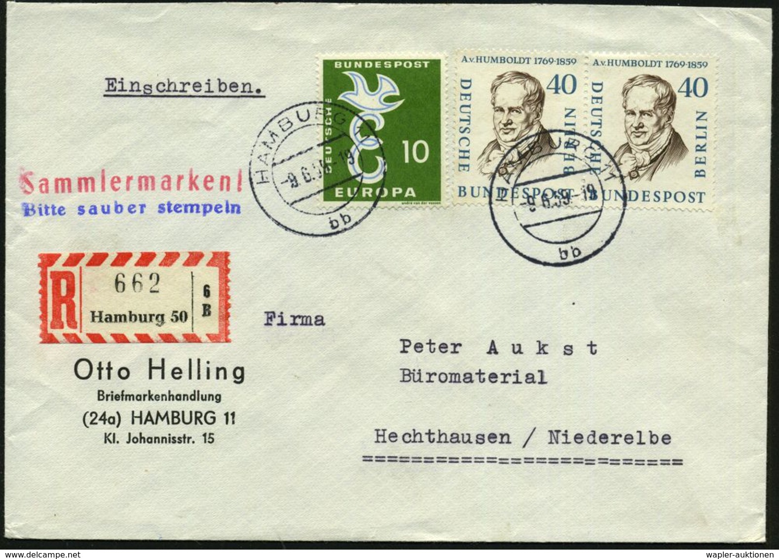 B.R.D. /  BERLIN 1959 (9.6.) 40 Pf. Alexander V. Humboldt, Paar = Geograf, Biologe, Naturforscher U. 10 Pf. CEPT, 2K-Ste - Andere & Zonder Classificatie