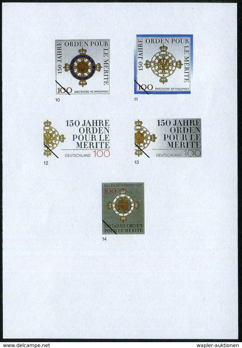 B.R.D. 1992 (März) 100 Pf. "150 Jahren Orden Pour Le Mérite", 14 Verschied. Color-Alternativ-Entwürfe Der Bundesdruckere - Sonstige & Ohne Zuordnung