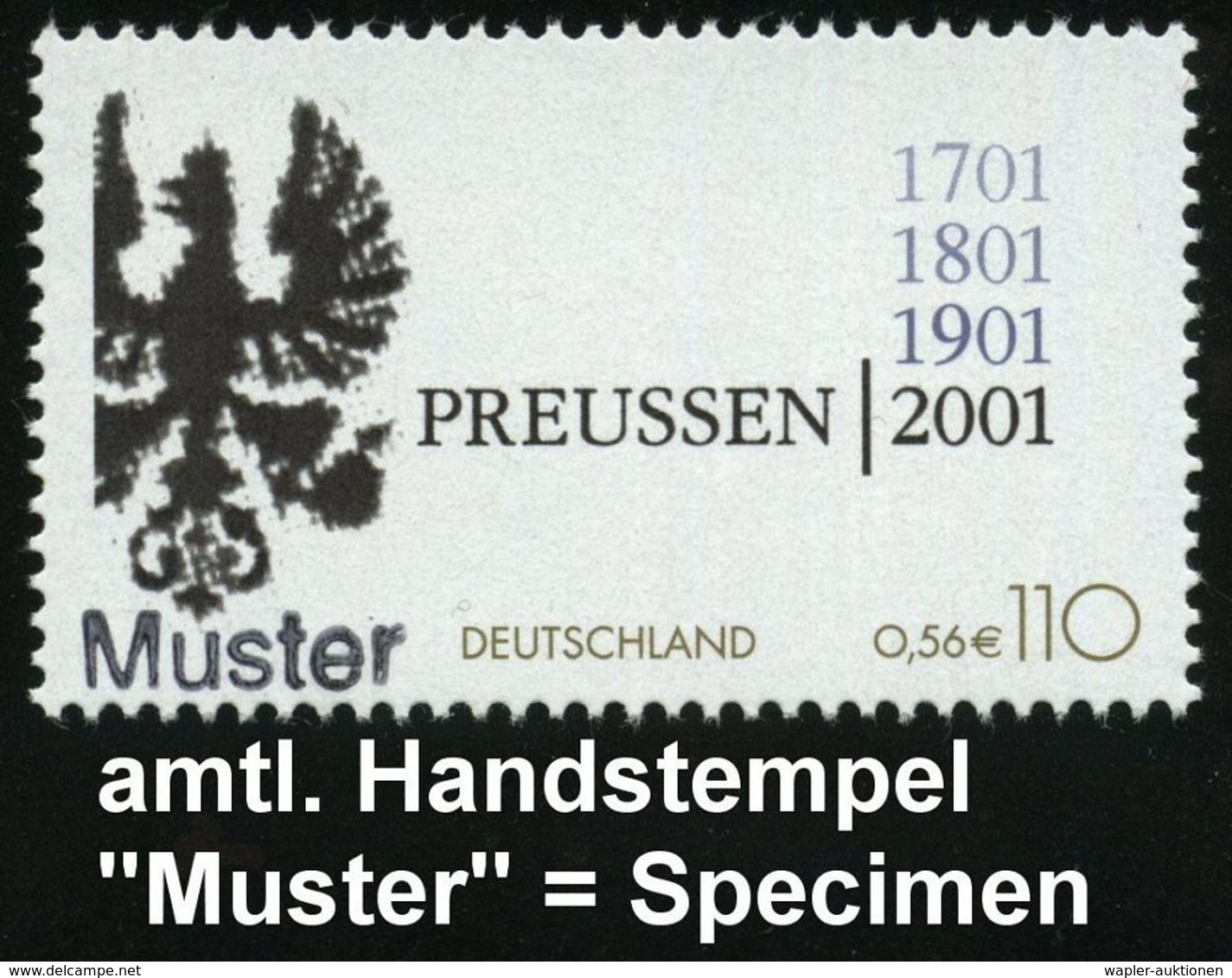 B.R.D. 2001 (Jan.) 110 Pf. "300 Jahre Königreich Preußen" + Amtl. Handstempel  "M U S T E R"  = Preuß. Wappenadler , Pos - Altri & Non Classificati