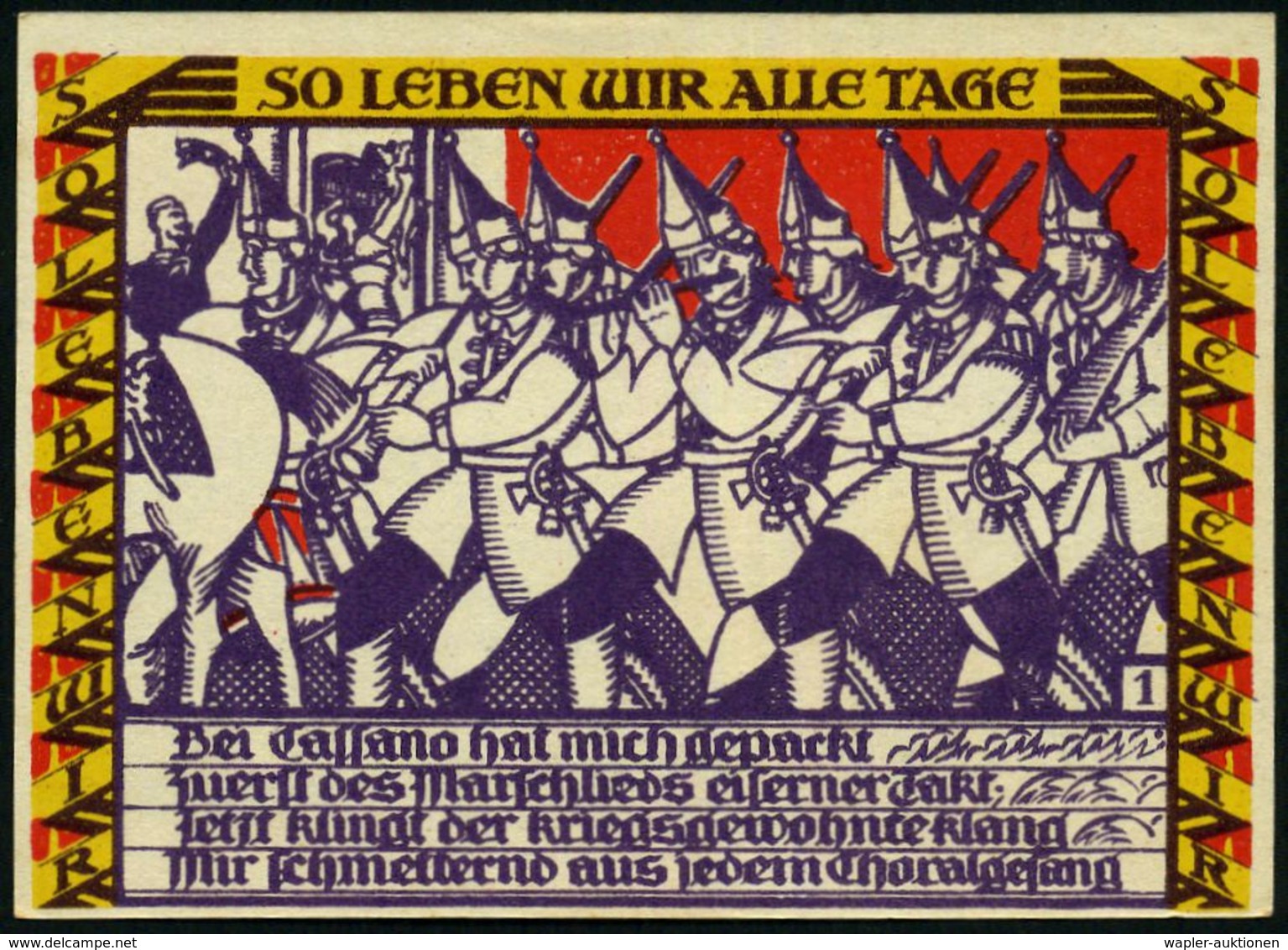 Dessau 1921 50 Pf. Infla-Notgeldscheine, Serie von 6 verschied. Motiven des friederizianischen Soldatenlebens (vs. der "