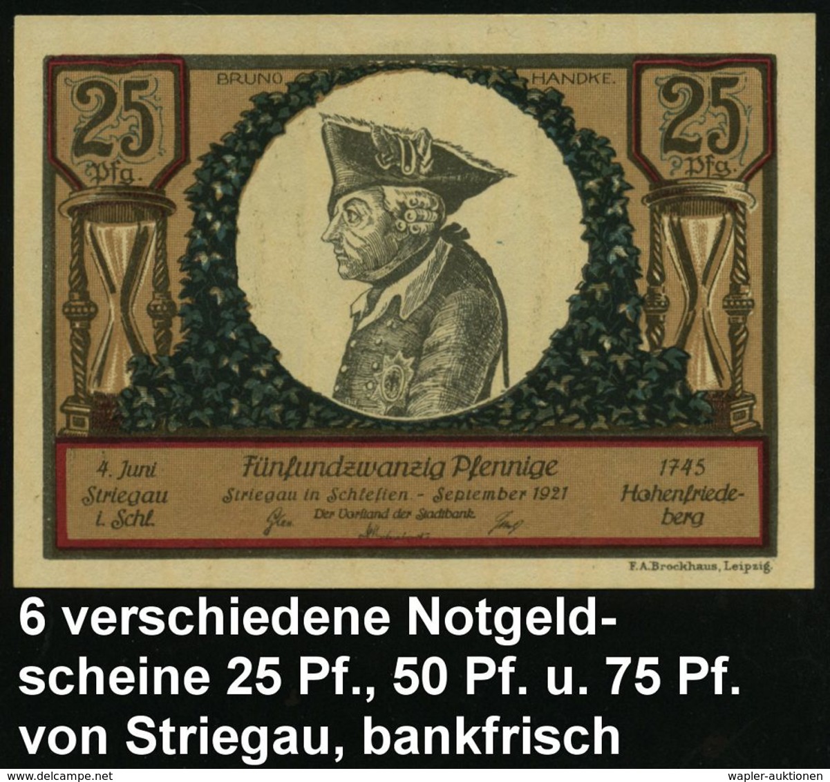 Striegau 1921 Infla-Notgeld "Friedr. Der Große, Schlacht Bei Hohenfriedeberg", 6 Verschied. Scheine ,je 2 Verschied. 25  - Otros & Sin Clasificación