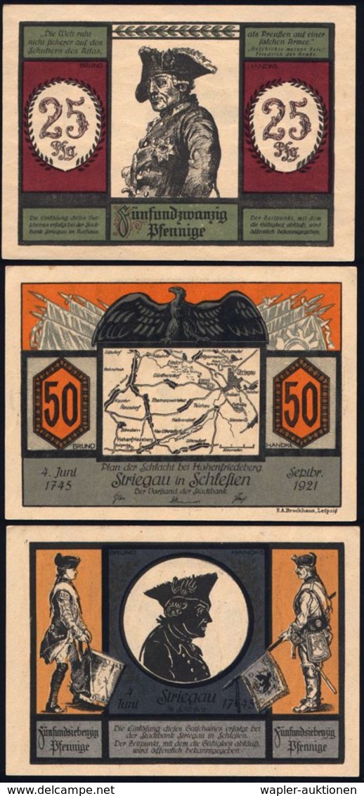 Striegau 1921 Infla-Notgeld "Friedr. Der Große, Schlacht Bei Hohenfriedeberg", 6 Verschied. Scheine ,je 2 Verschied. 25  - Andere & Zonder Classificatie