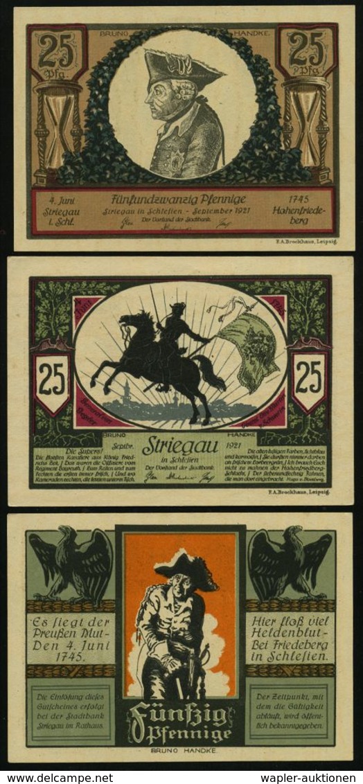 Striegau 1921 Infla-Notgeld "Friedr. Der Große, Schlacht Bei Hohenfriedeberg", 6 Verschied. Scheine ,je 2 Verschied. 25  - Altri & Non Classificati