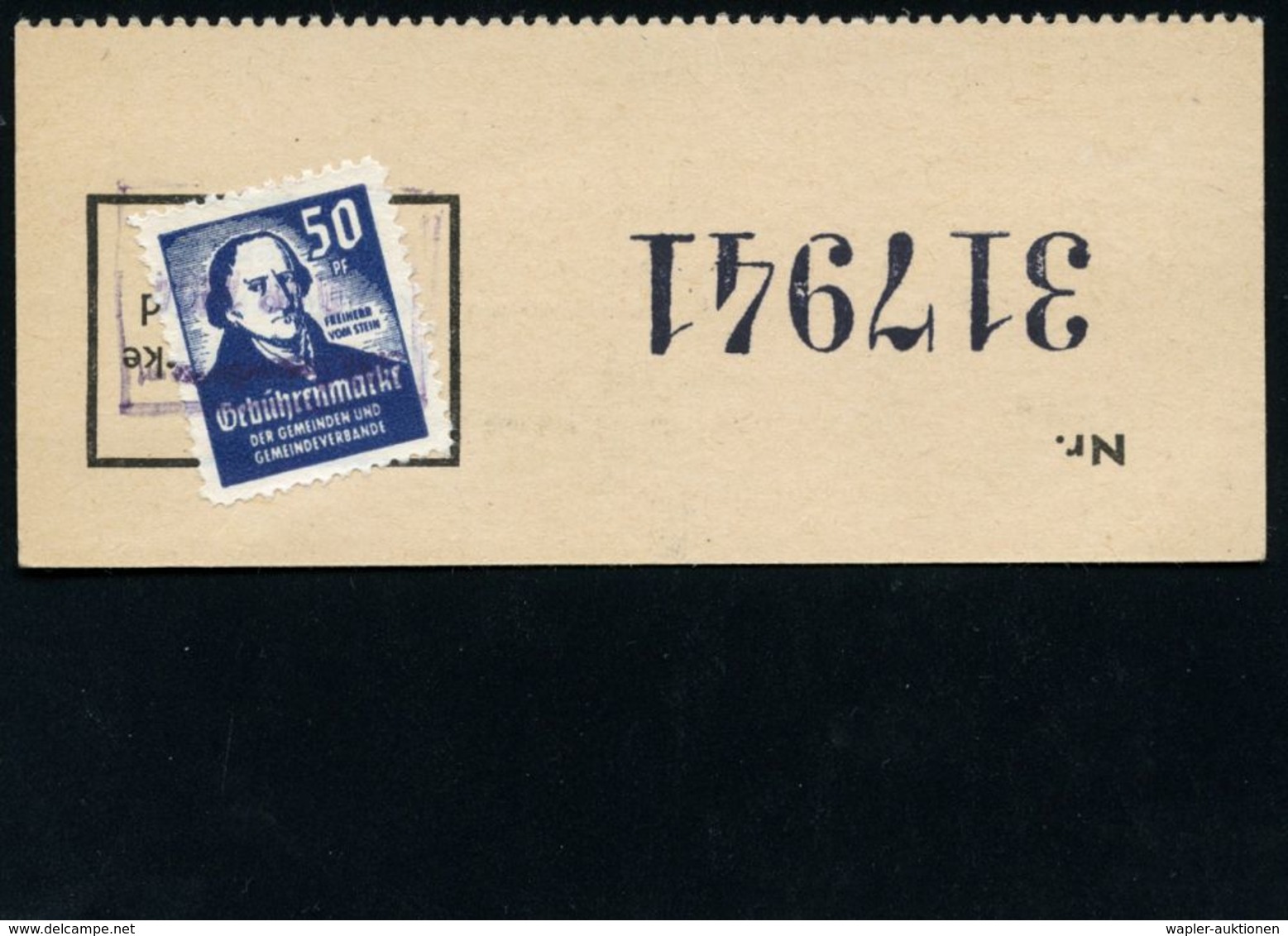 Hannover 1954 (Aug.) 50 Pf. Gebührenmarke "Freiherr Vom Stein", Blau = Preuss. Reformer, Auf Befehl Napoleons Entlassen  - Napoléon