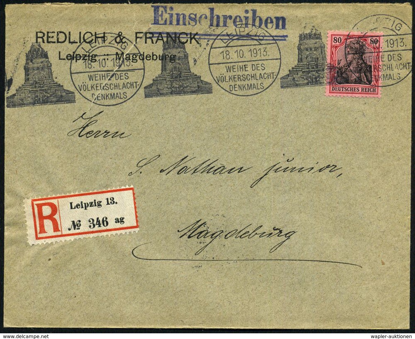 LEIPZIG/ WEIHE DES/ VÖLKERSCHLACHT-/ DENKMALS 1913 (18.10.) BdMWSt Typ "Sylbe & Pondorf" = Völkerschlacht-Denkmal (100 J - Napoleon