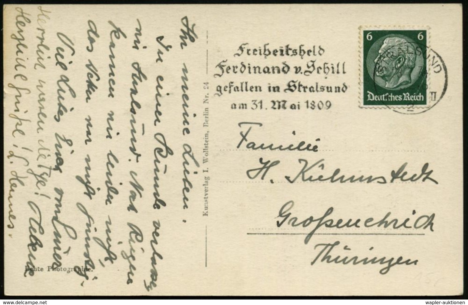 STRALSUND/ *2II/ Freiheitsheld/ Ferdinand V.Schill/ Gefallen..31.Mai 1809 1934 (Juli) MWSt Klar Auf S/w.-Foto-Ak. (Ratha - Napoleon