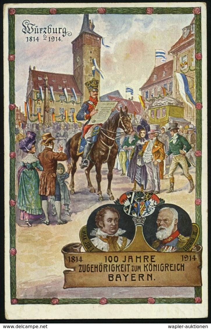 Würzburg 1914 (Juli) PP 5 Pf. Hupp-Wappen, Grün: Würzburg 100 JAHRE.. BAYERN = Napoleon. Soldat Mit Bekanntmachung Und Z - Napoleone