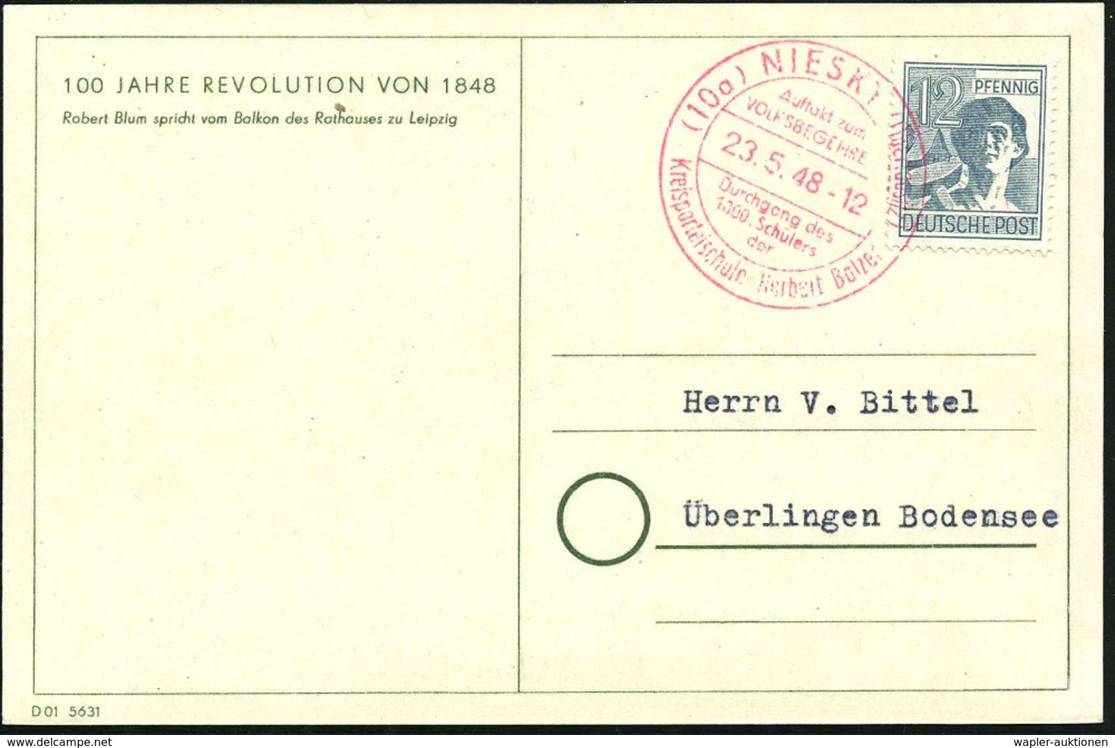 (10a) NIESKY (Oberlausitz)/ Auftakt Zum/ VOLKSBEGEHREN/ Durchgang Des/ 1000.Schülers/ Der/ Kreisparteischule Herbert Bal - Altri & Non Classificati