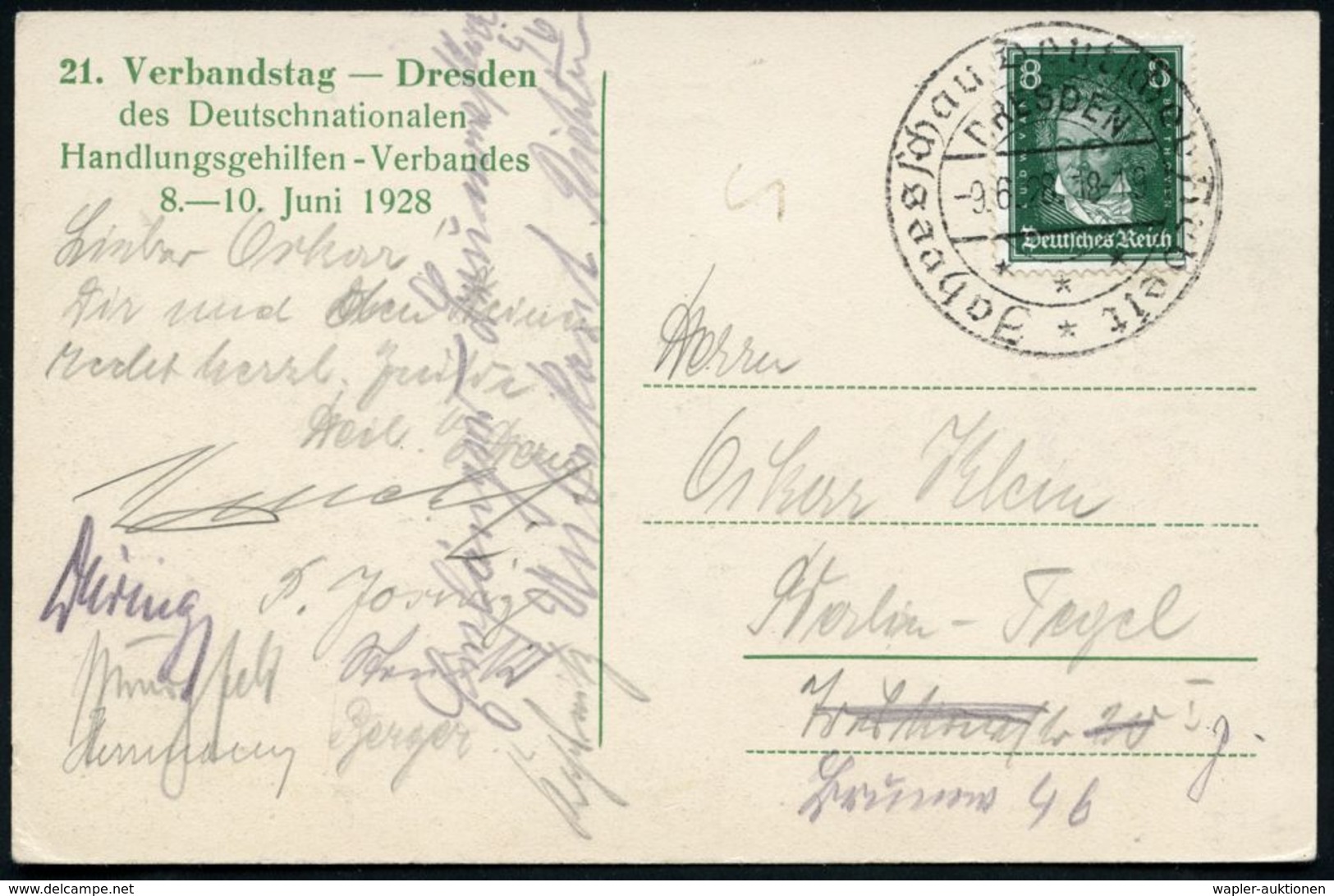 DRESDEN/ Jahresschau Deutscher Arbeit/ * 1928 (9.6.) SSt Auf Sonder-Kt.: 21. Verbandstag Des Deutschnationalen Handlungs - Andere & Zonder Classificatie