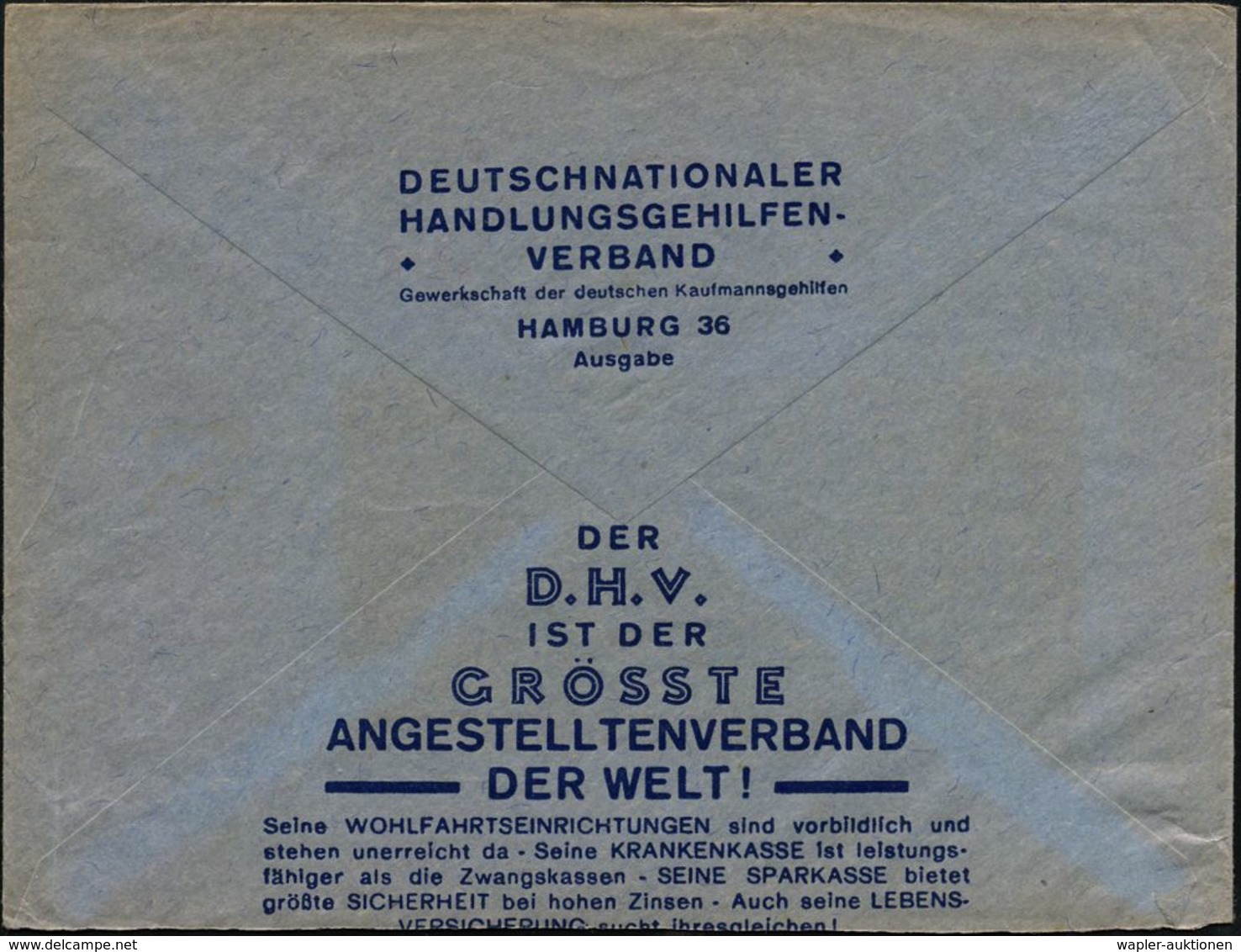 HAMBURG/ 36/ DHV/ Deutschnationaler Handlungsgehilfen/ Verband 1931 (3.1.) AFS (Monogr.) Motivgl. Vordr.-Fern-Bf.: D H V - Autres & Non Classés