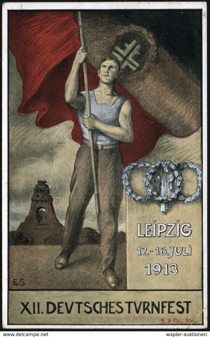 LEIPZIG/ XII. DEUTSCHES/ TURNFEST 1913 (16.7.) BdMWSt (Eichenkranz U. "FFFF") Auf Color-Sonder-Kt.: XII. DEVTSCHES TVRNF - Andere & Zonder Classificatie