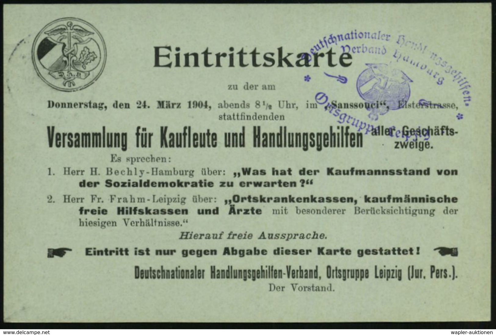 LEIPZIG/ E13e 1904 (23.3.) 1K-Gitter Auf Amtl. Orts-P 2 Pf. Germania + Rs. Zudruck: Deutschnationaler Handlungsgehilfen- - Andere & Zonder Classificatie