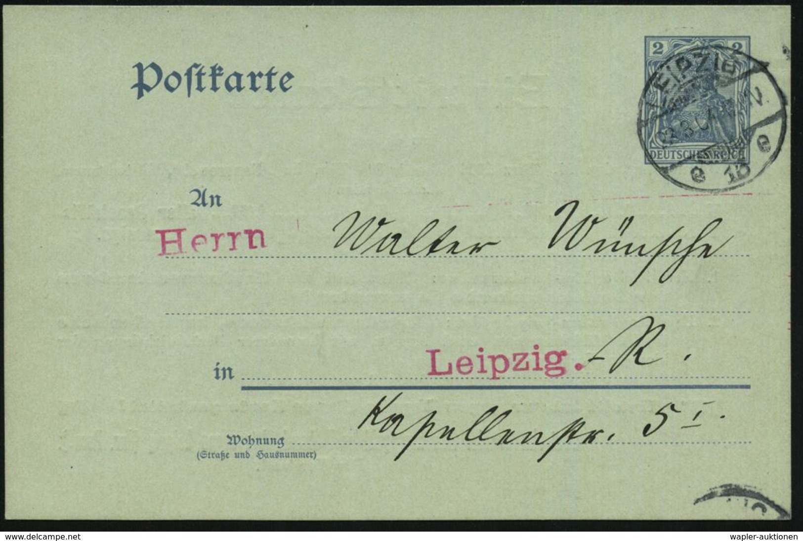 LEIPZIG/ E13e 1904 (23.3.) 1K-Gitter Auf Amtl. Orts-P 2 Pf. Germania + Rs. Zudruck: Deutschnationaler Handlungsgehilfen- - Andere & Zonder Classificatie