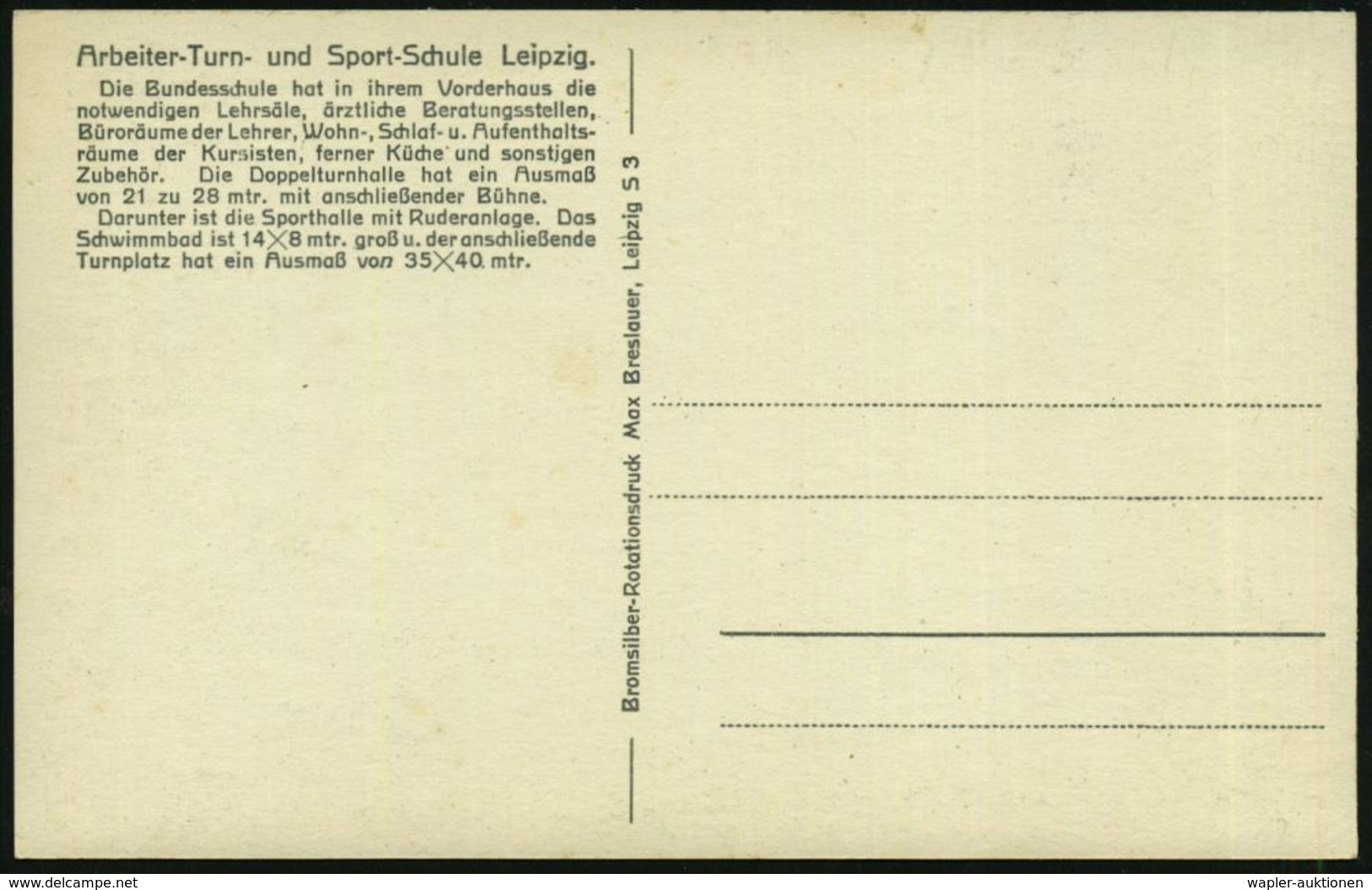 Leipzig 1926 (ca.) S/w.-Foto-Ak.: Arbeiter-Turn- U. Sport-Schule (Gesamtansicht, Rs. Legende!) Ungebr., Selten!  (Verlag - Altri & Non Classificati