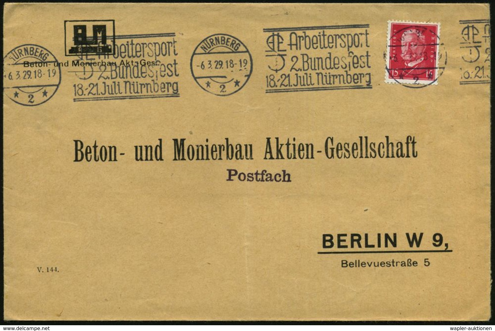 NÜRNBERG/ *2*/ Arbeitersport/ 2.Bundesfest/ 18.-21.Juni 1929 (6.3.) Bd.MWSt Klar Auf Firmen-Bf. (Bo.S 89 Bd. , Nur In 2  - Sonstige & Ohne Zuordnung