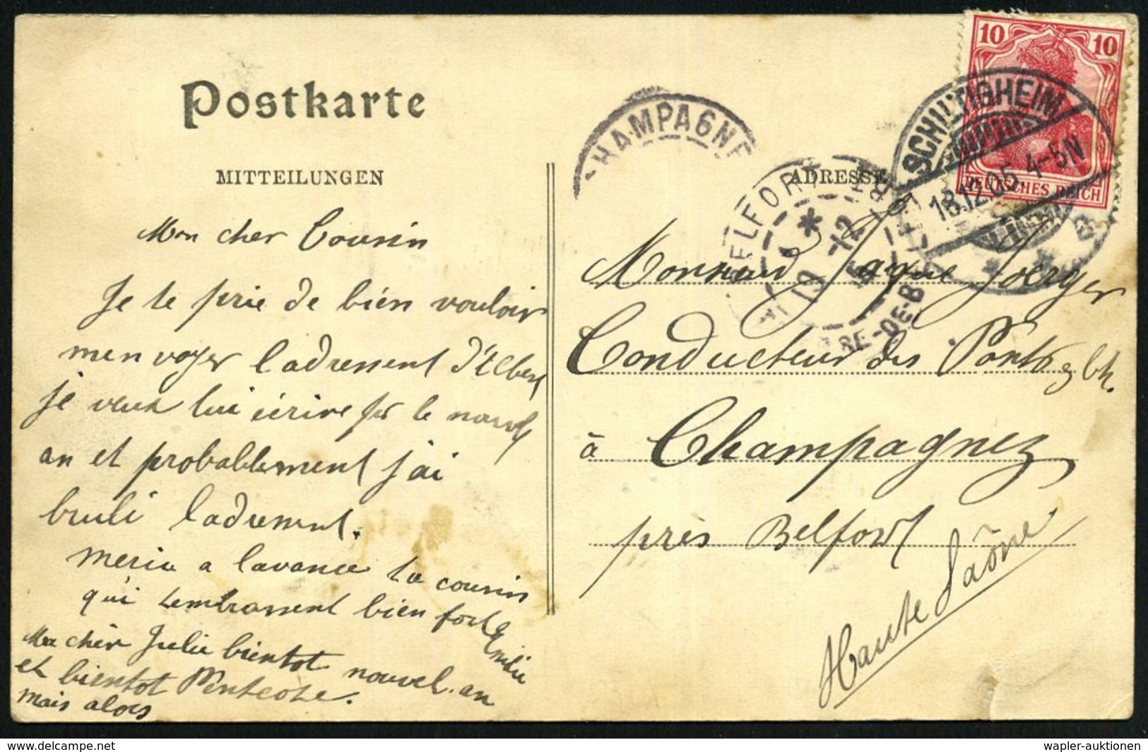 SCHILTIGHEIM/ **a 1905 (18.12.) 1K-Gitter Auf S/w.-Karrikatur-Künstler-Ak.: Führer Der Sozialdemokraten AUG. BEBEL.. (si - Autres & Non Classés