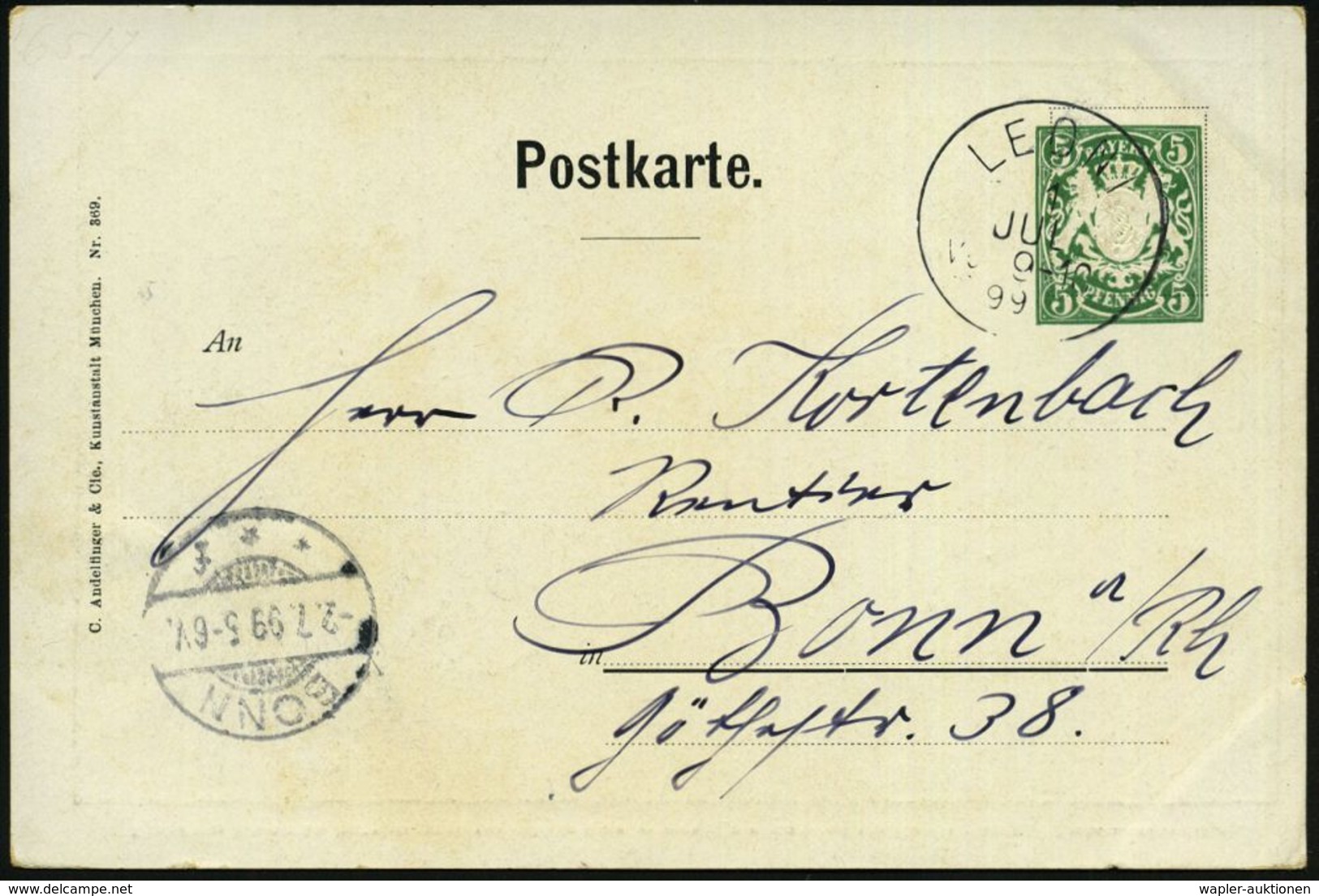 LEONI 1899 (1.7.) 1K. Auf PP 5 Pf. Wappen, Grün: BISMARCK-TURM AM STARNBERGER SEE , Bedarf! (Frech.PP 15/F 27) - OTTO VO - Altri & Non Classificati