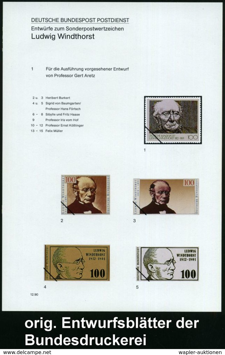 B.R.D. 1990 (Dez.) 100 Pf. "100. Todestag Ludwig Windthorst", 15 Verschied. Color-Alternativ-Entwürfe D. Bundesdruckerei - Autres & Non Classés
