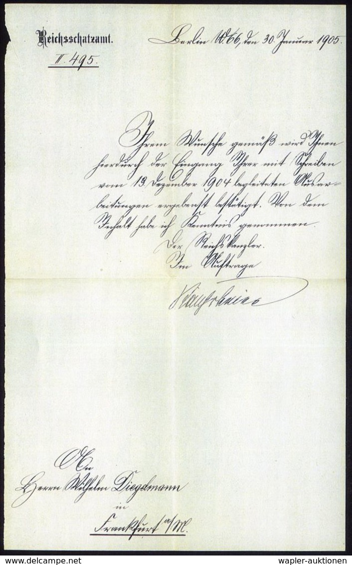 BERLIN,W./ *8i 1905 (1.2.) 1K-Gitter + Hs. "Reichsdienstdache!", Rs. Rote Siegel-Oblate: REICHSSCHATZAMT (Brustschild-Ad - Andere & Zonder Classificatie