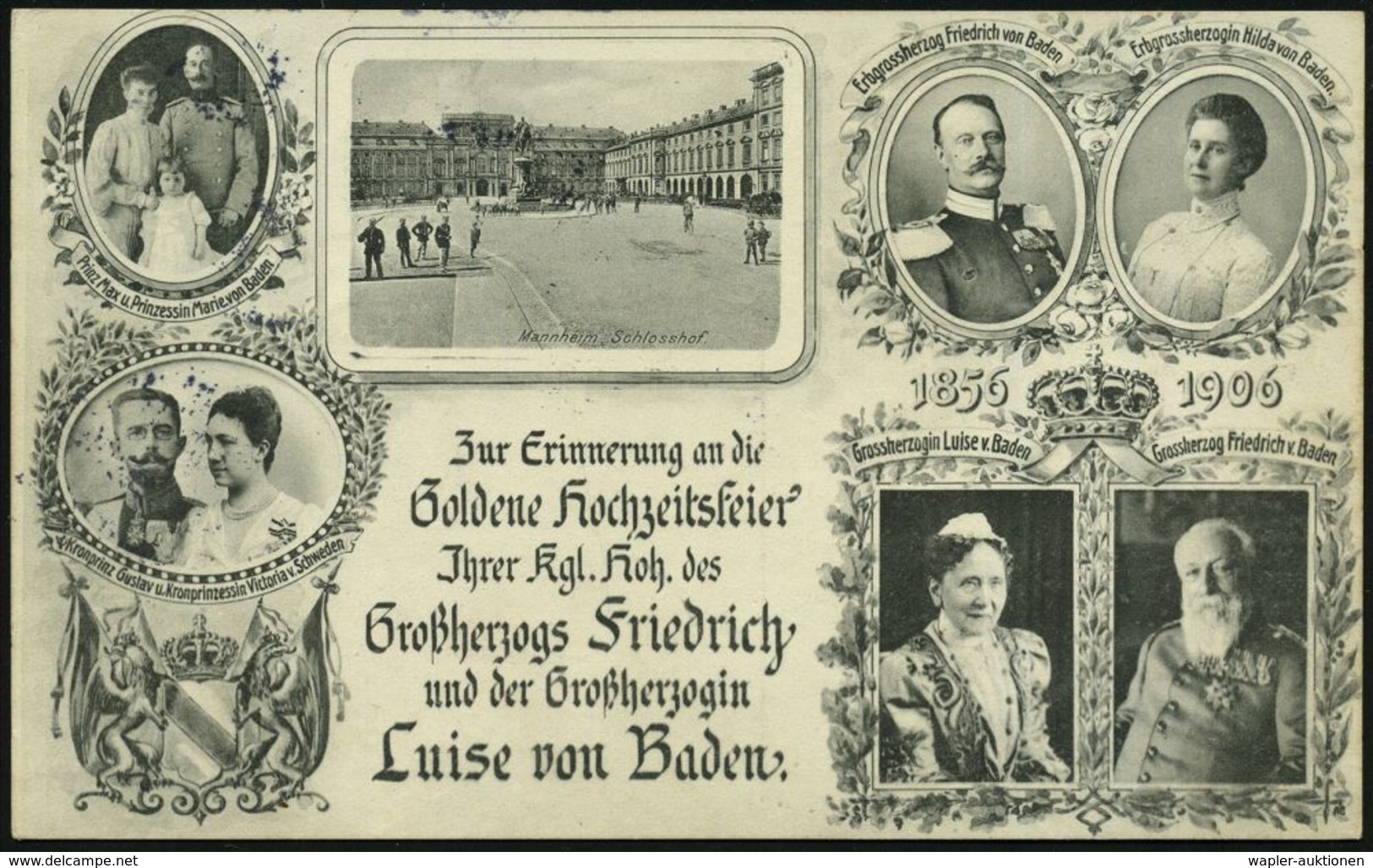 KARLSRUHE/ *(BADEN)2/ A 1906 (16.10.) 1K-Gitter Auf S/w.-Jubil.-Ak.: Goldene Hochzeit Großherzog Friedrich.. Luise Von B - Andere & Zonder Classificatie