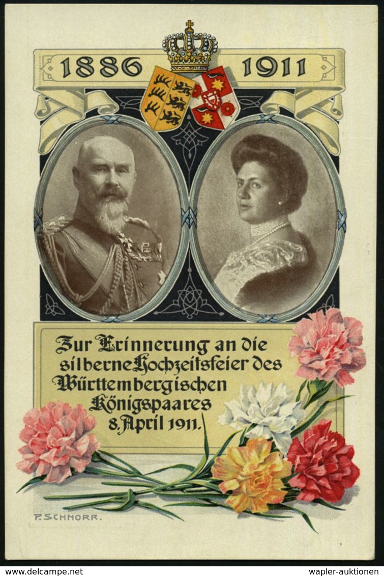 Stuttgart 1911 PP 5 Pf.Germania, Grün: Blumentag = Silberhochzeit Königspaar = Nelken (Krone, Wappen, Königspaar Etc.) U - Andere & Zonder Classificatie